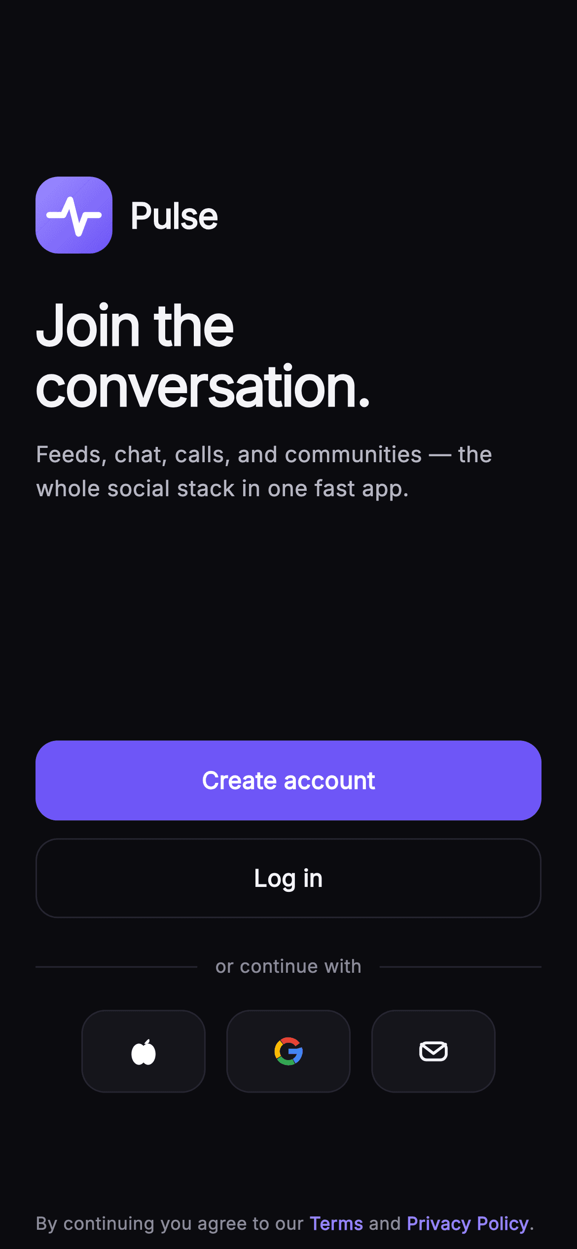 Pulse · Welcome — Social Flutter UI screen
