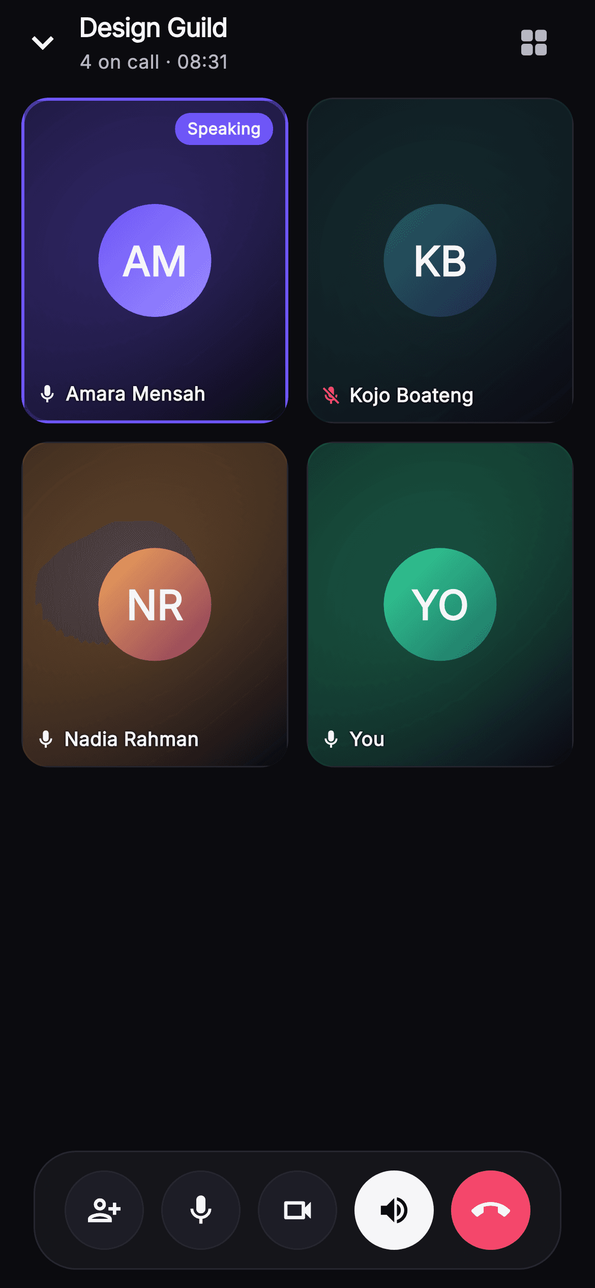 Pulse · Group Call — Social Flutter screen