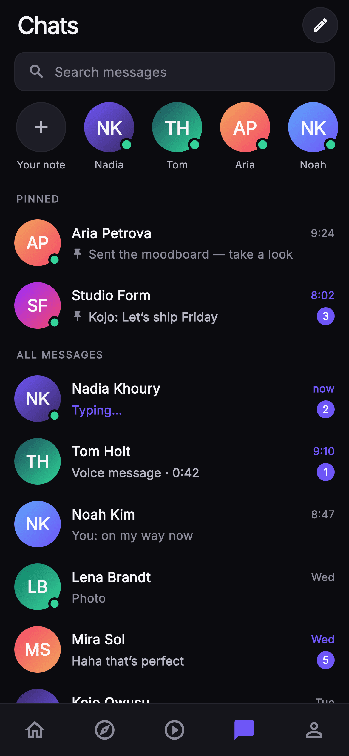 Pulse · Chats — Social Flutter screen