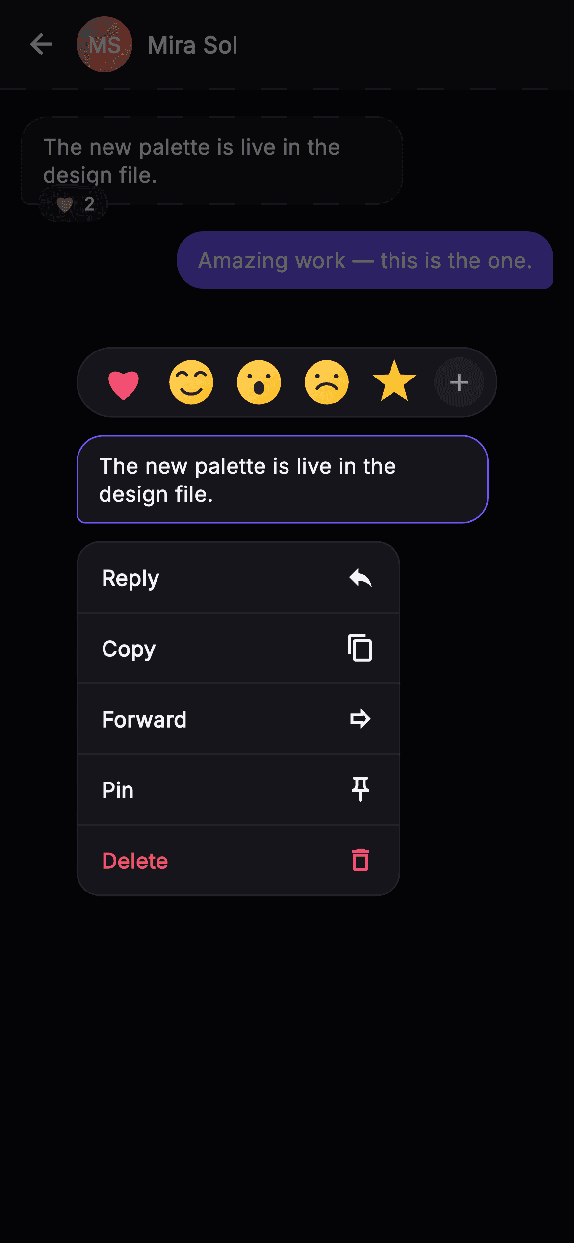 Pulse · Message Reactions — Social Flutter screen