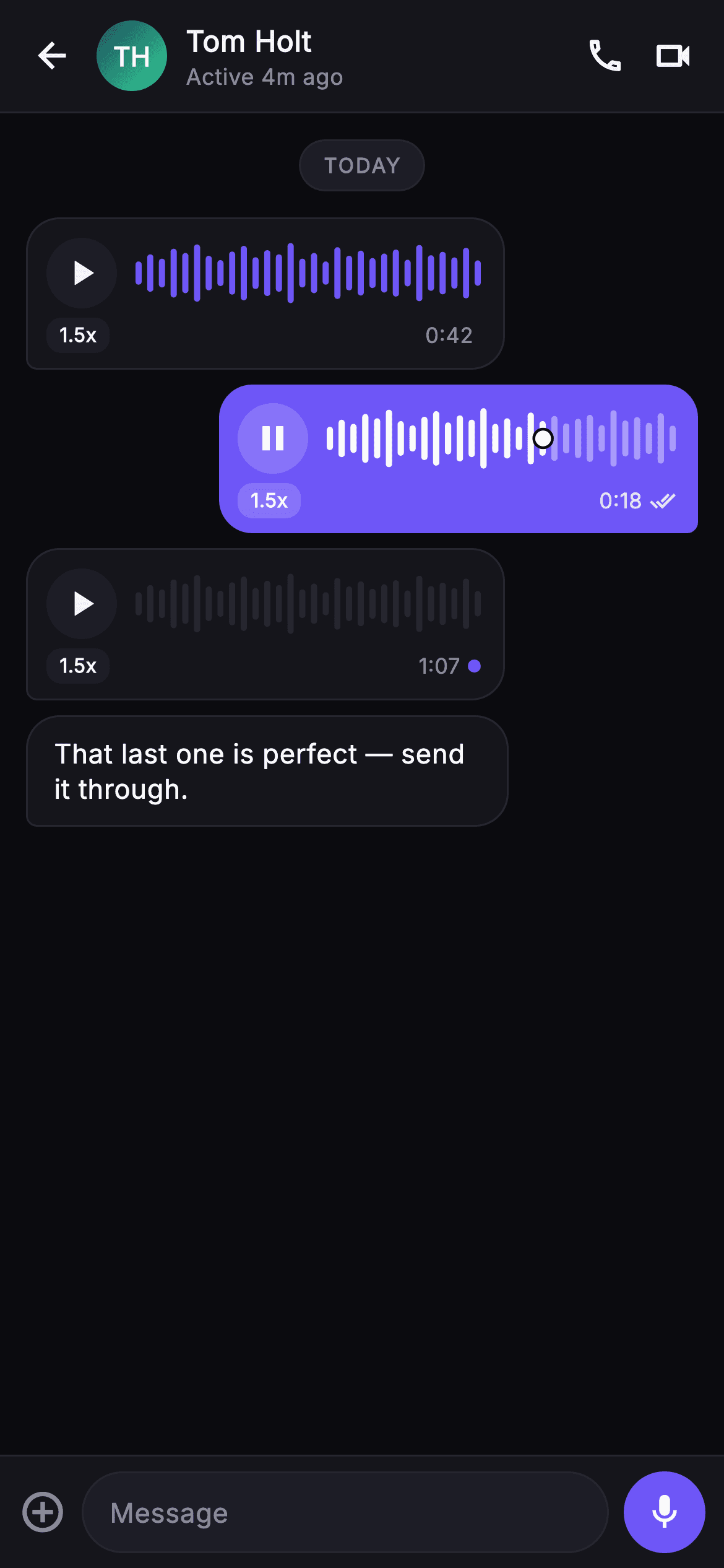 Pulse · Voice Note — Social Flutter screen