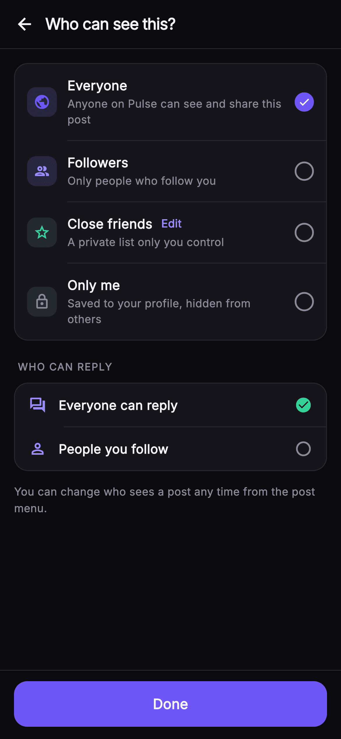 Pulse · Audience — Social Flutter screen