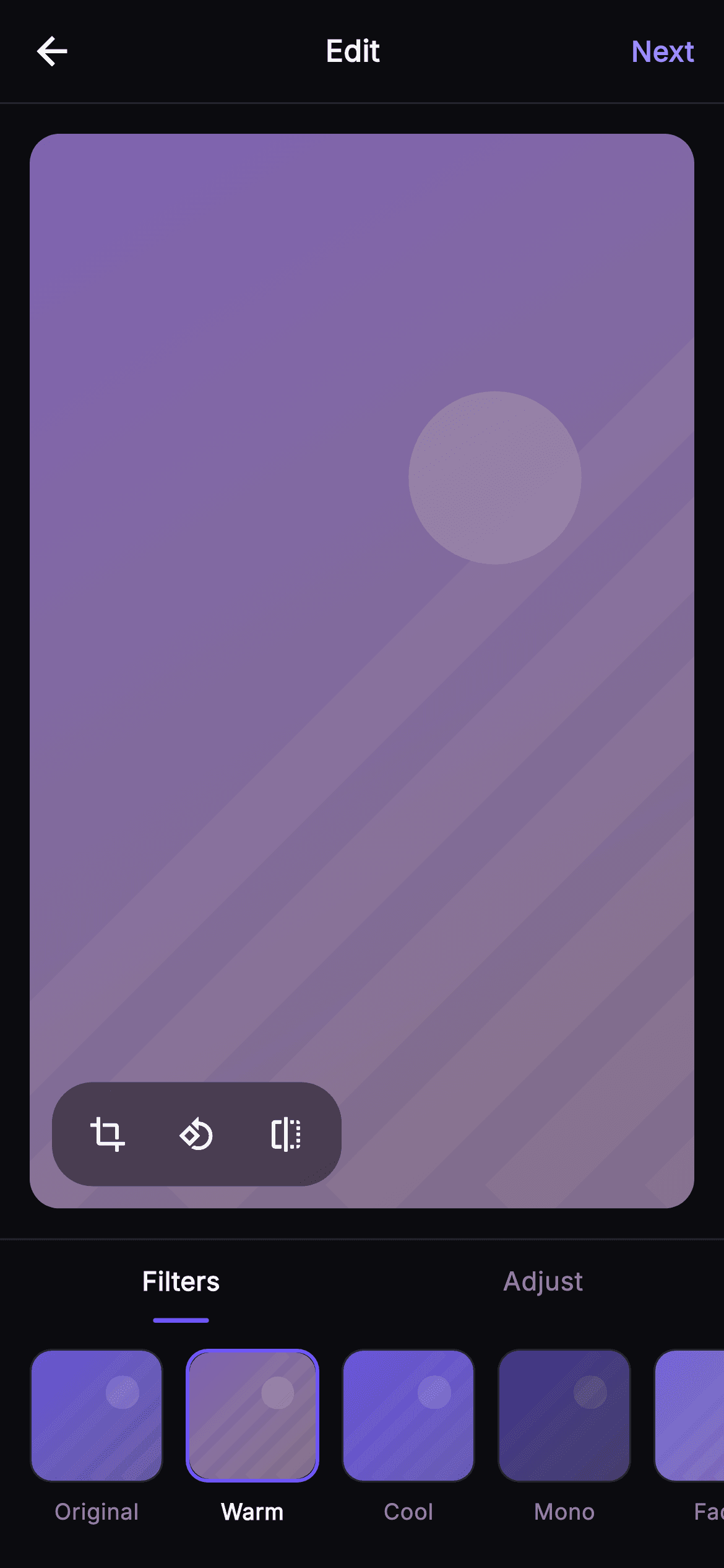 Pulse · Edit Photo — Social Flutter screen