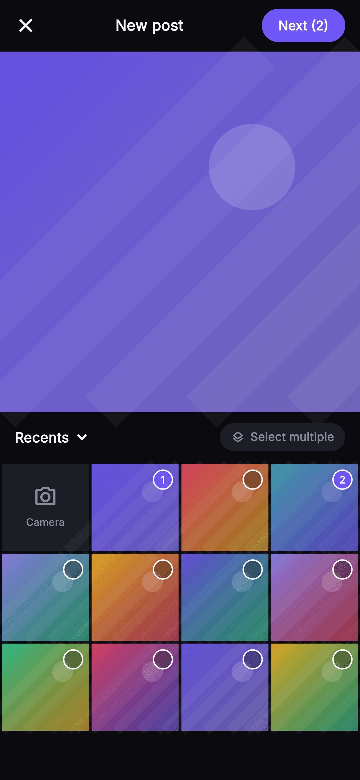 Pulse · Media Picker — Social Flutter screen