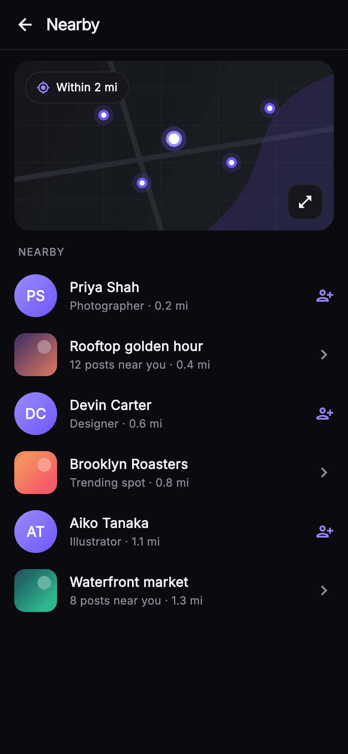 Pulse · Nearby — Social Flutter screen