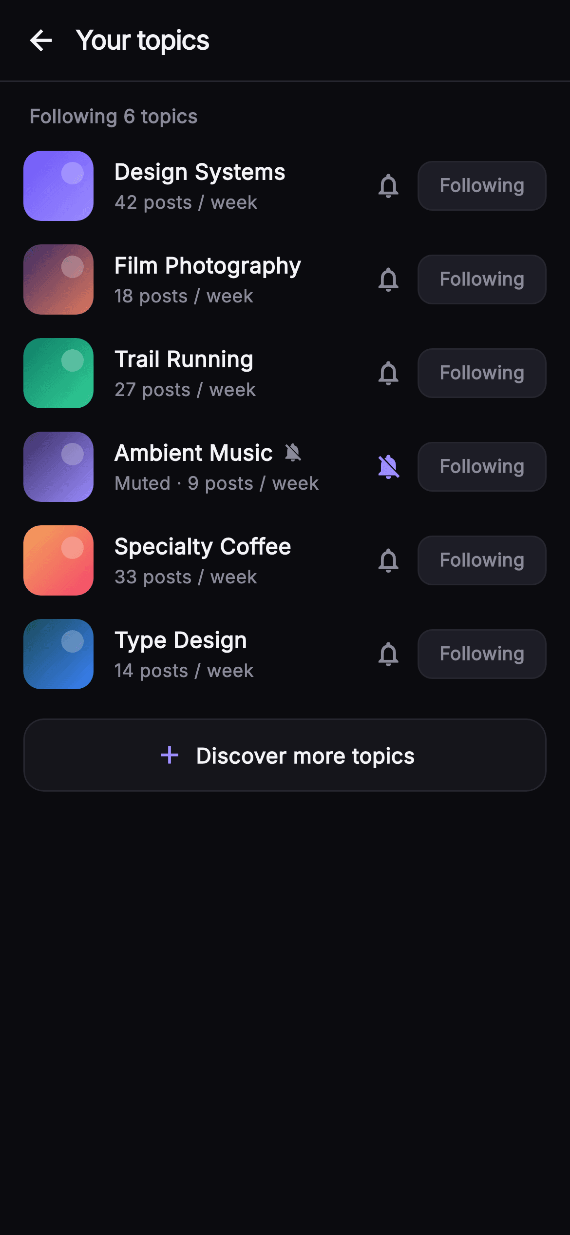 Pulse · Your Topics — Social Flutter screen