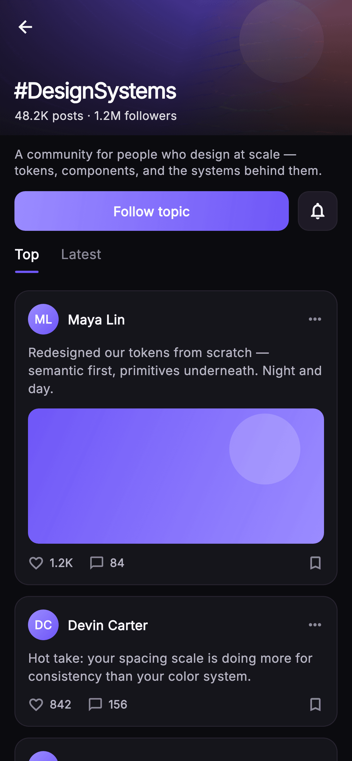 Pulse · Topic Feed — Social Flutter screen