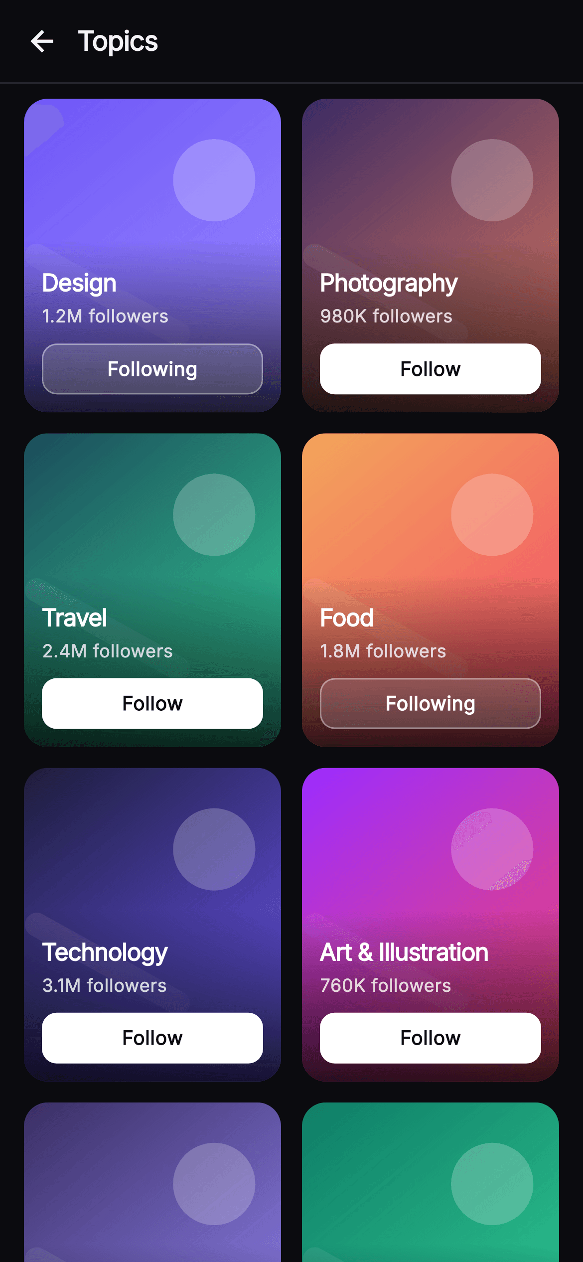 Pulse · Topics — Social Flutter screen