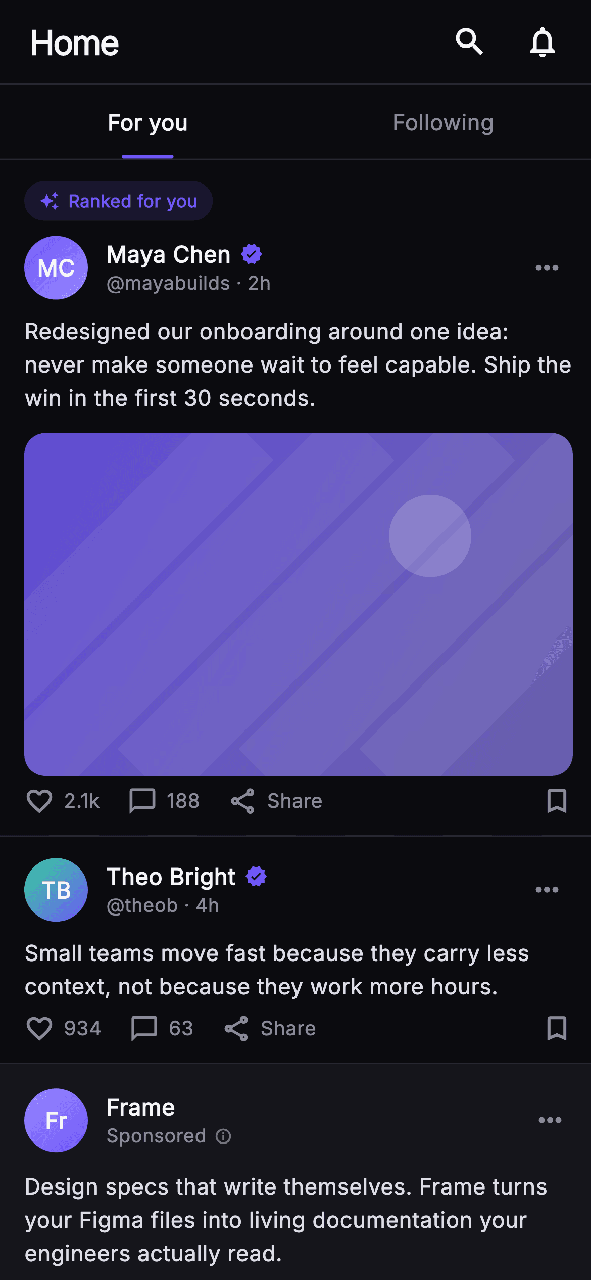 Pulse · For You Feed — Social Flutter screen