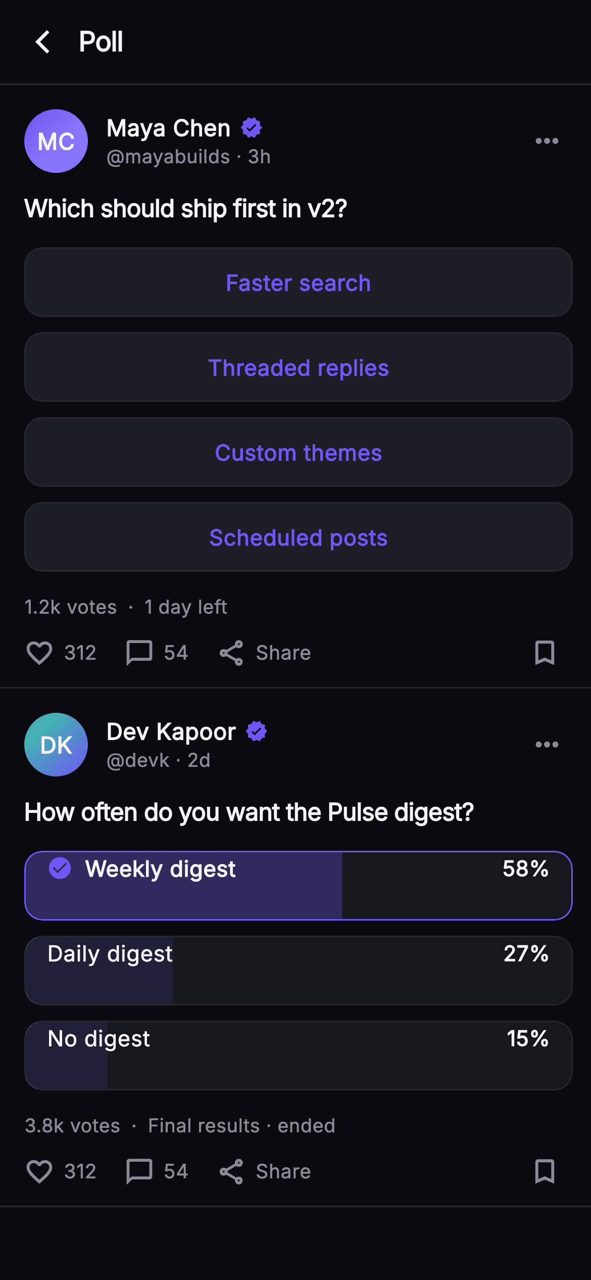 Pulse · Poll Post — Social Flutter screen