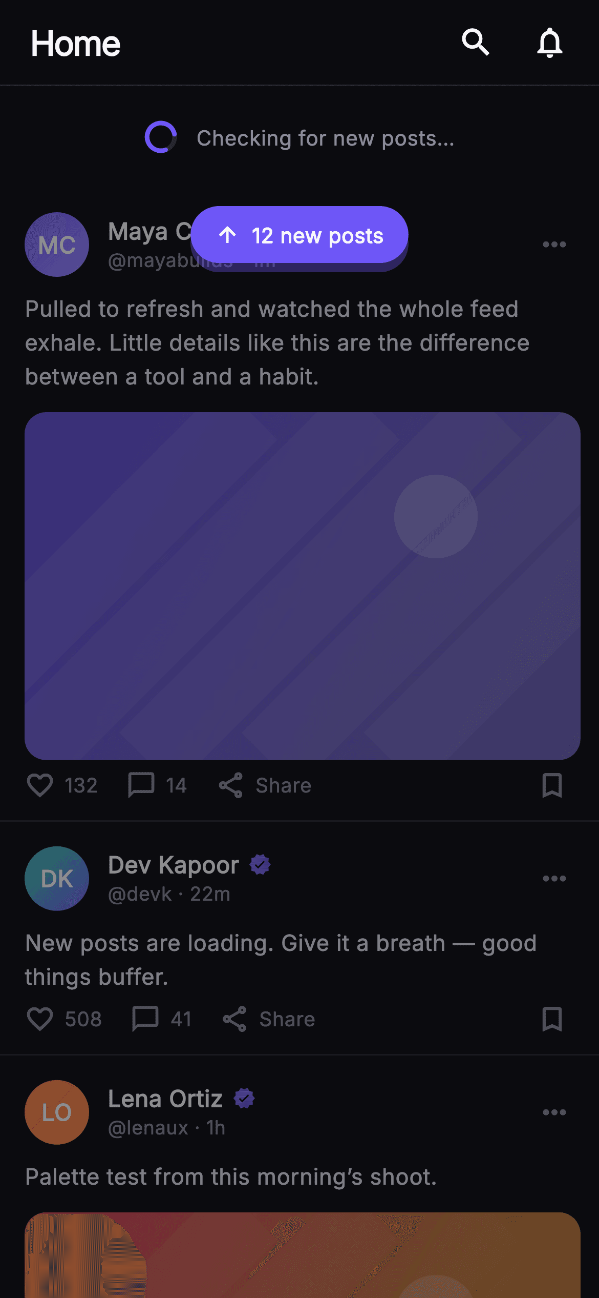 Pulse · Pull to Refresh — Social Flutter screen