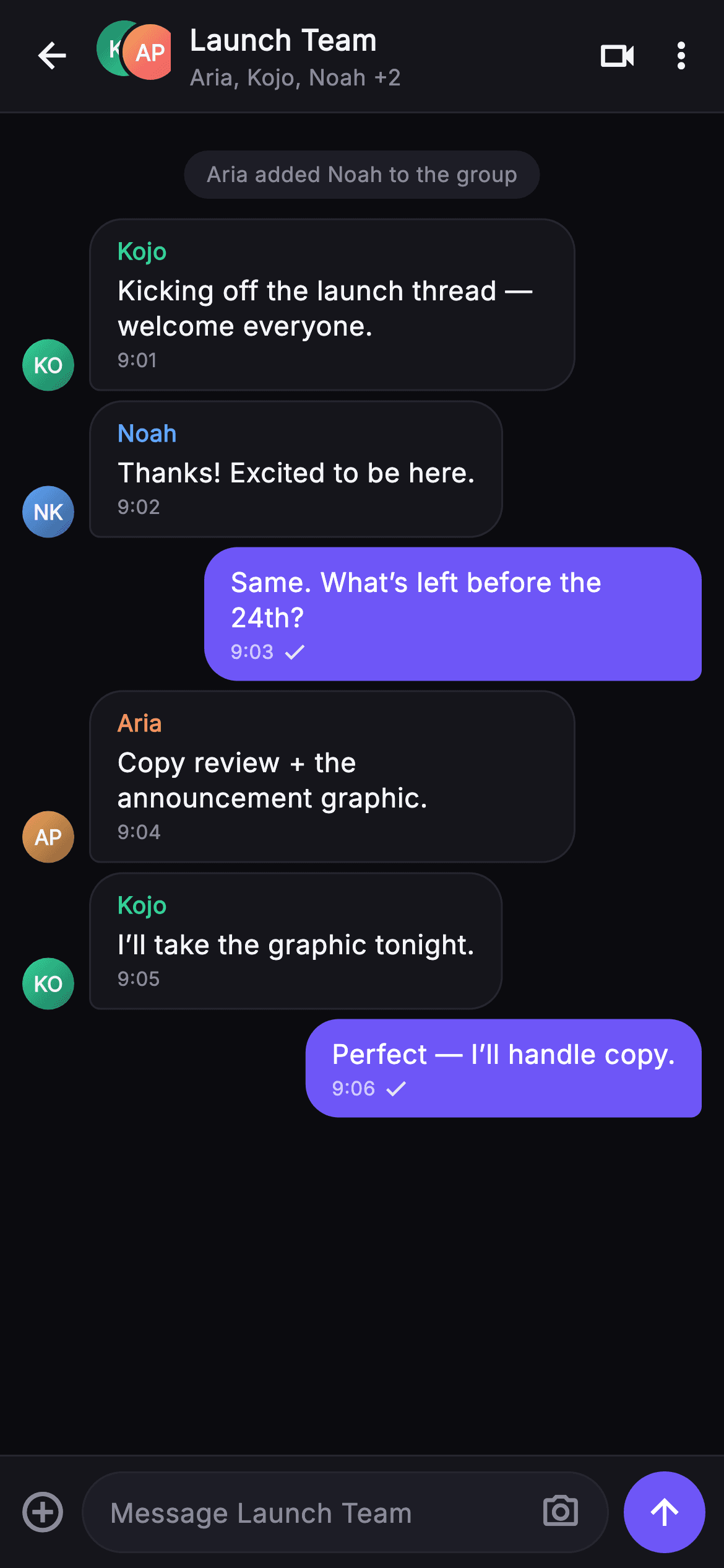 Pulse · Group Chat — Social Flutter screen