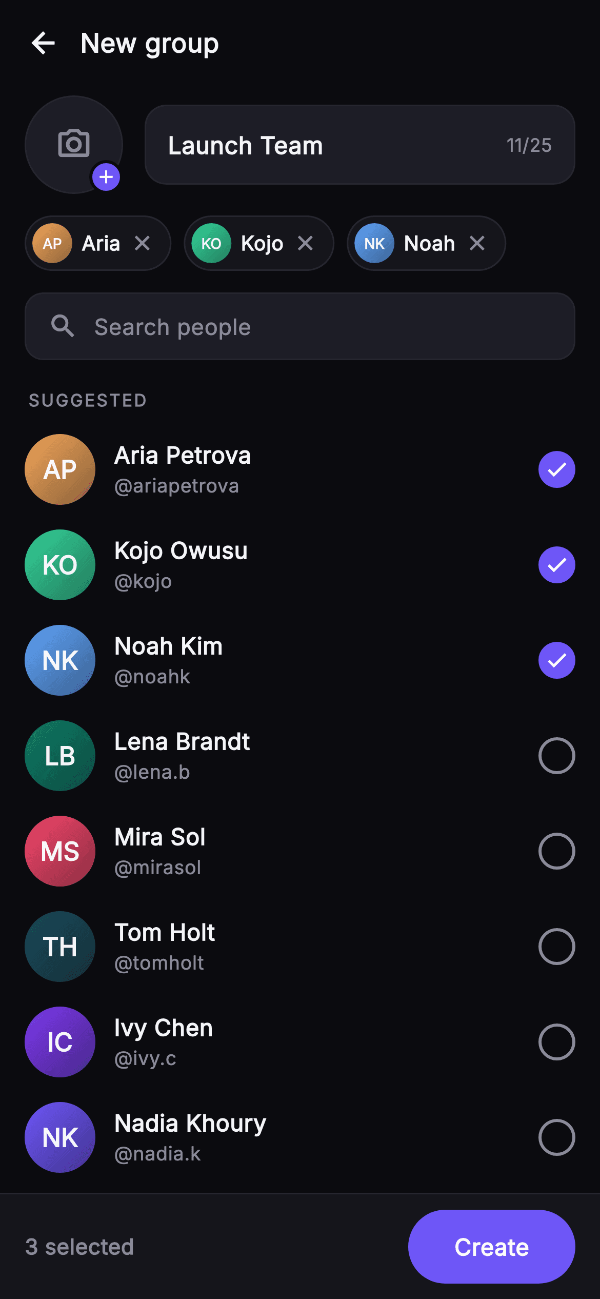 Pulse · New Group — Social Flutter screen