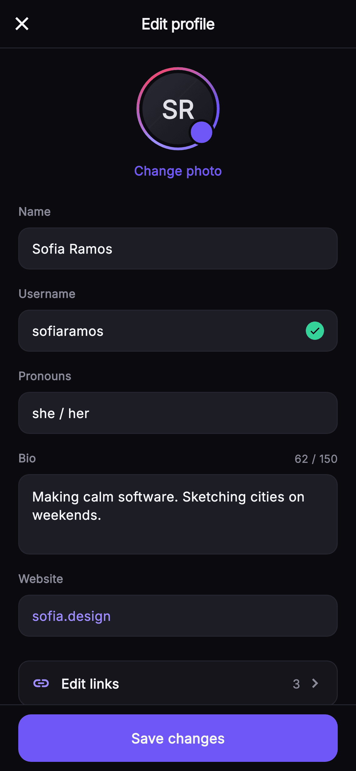 Pulse · Edit Profile — Social Flutter screen