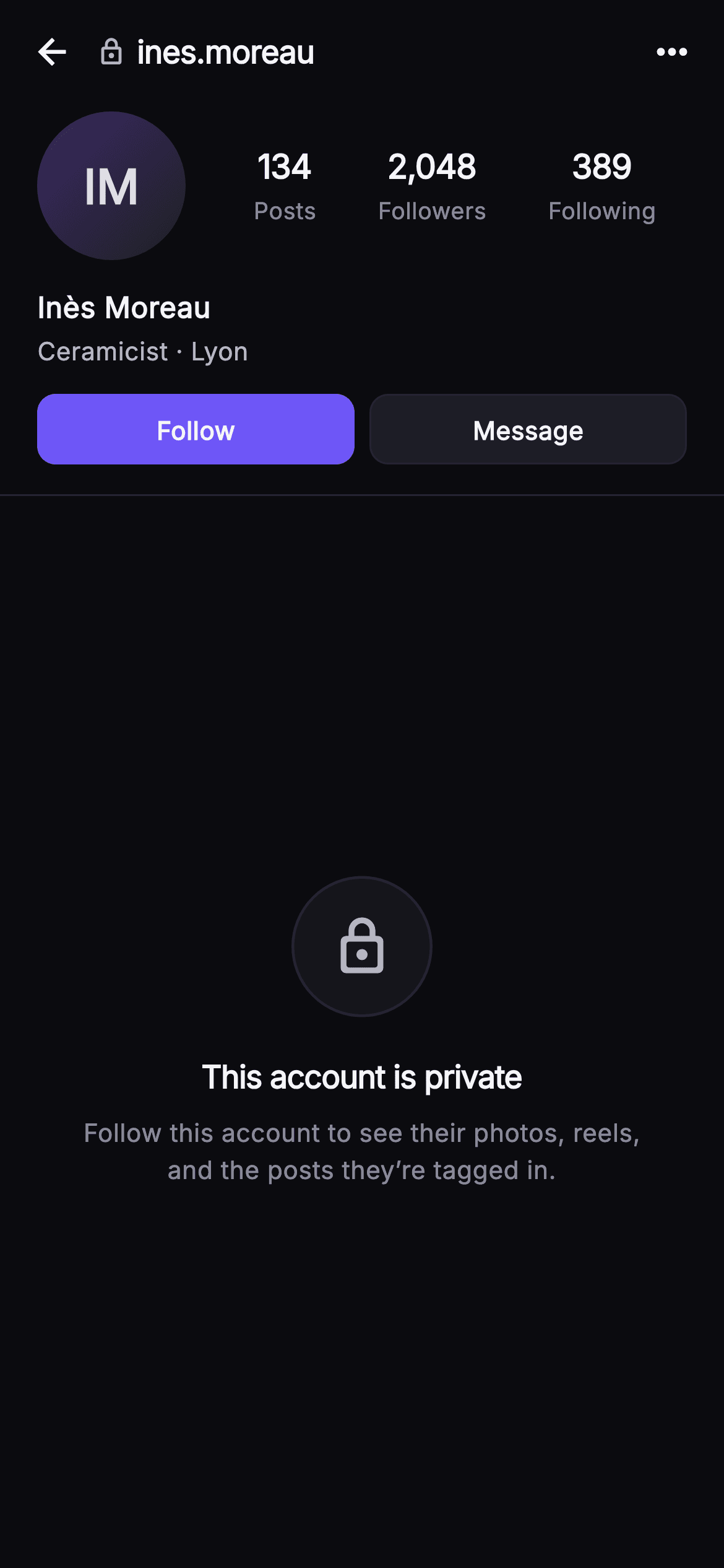 Pulse · Private Profile — Social Flutter screen