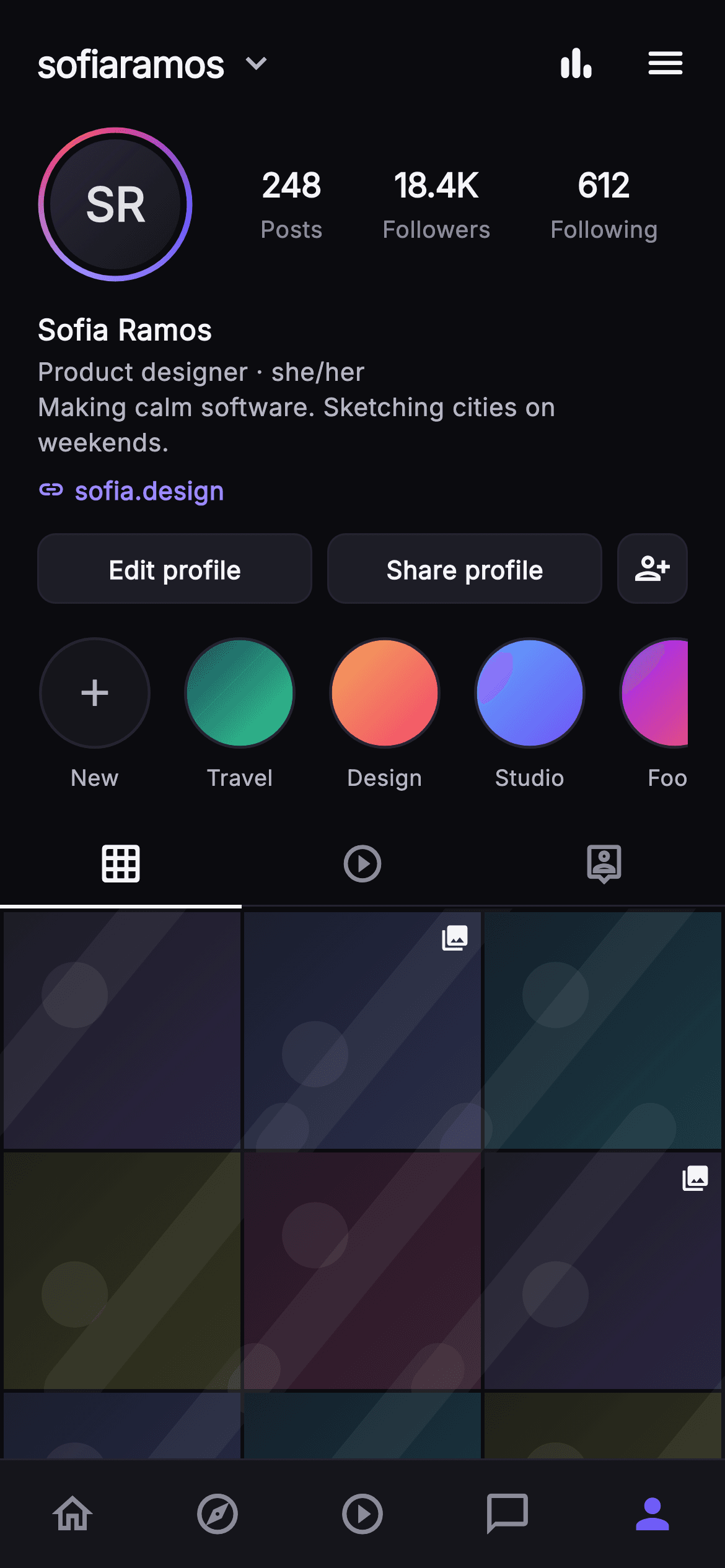 Pulse · My Profile — Social Flutter screen