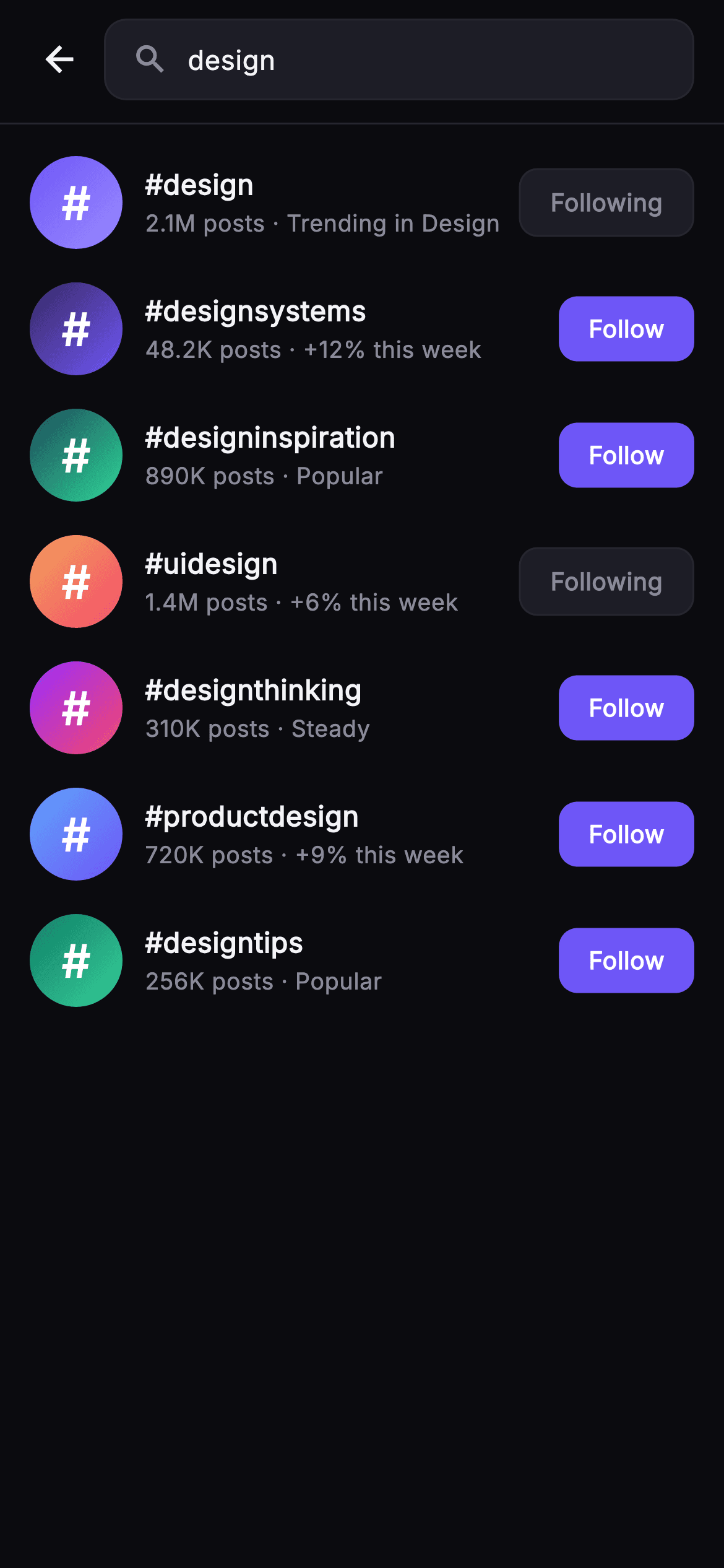 Pulse · Tag Results — Social Flutter screen