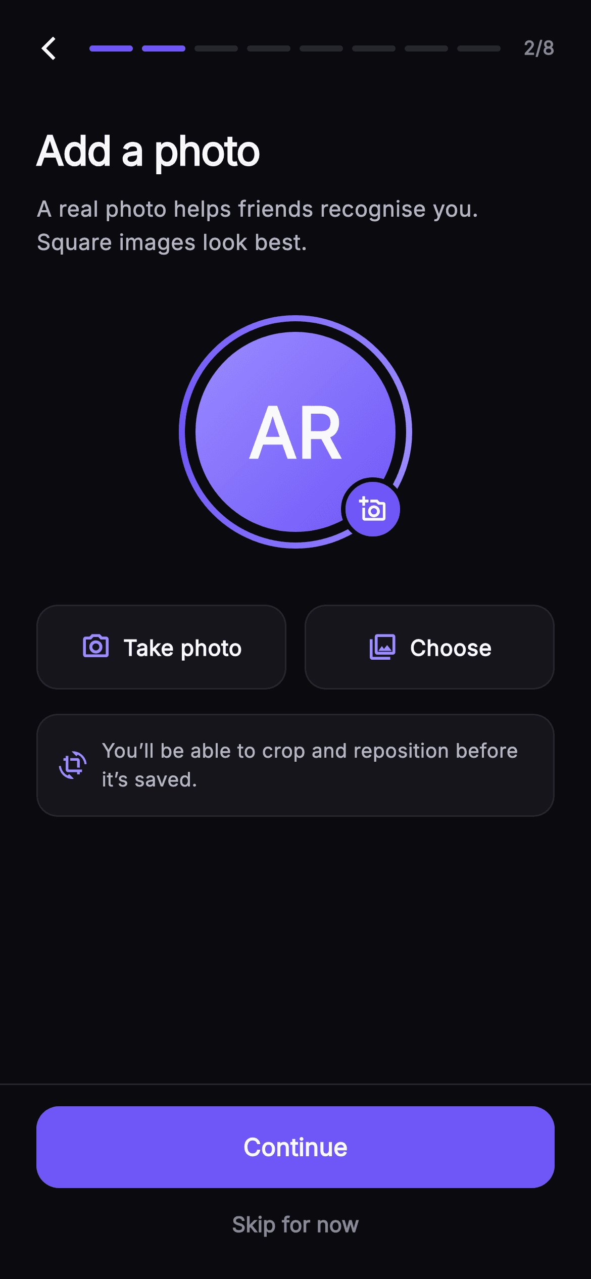 Pulse · Add Photo — Social Flutter UI screen