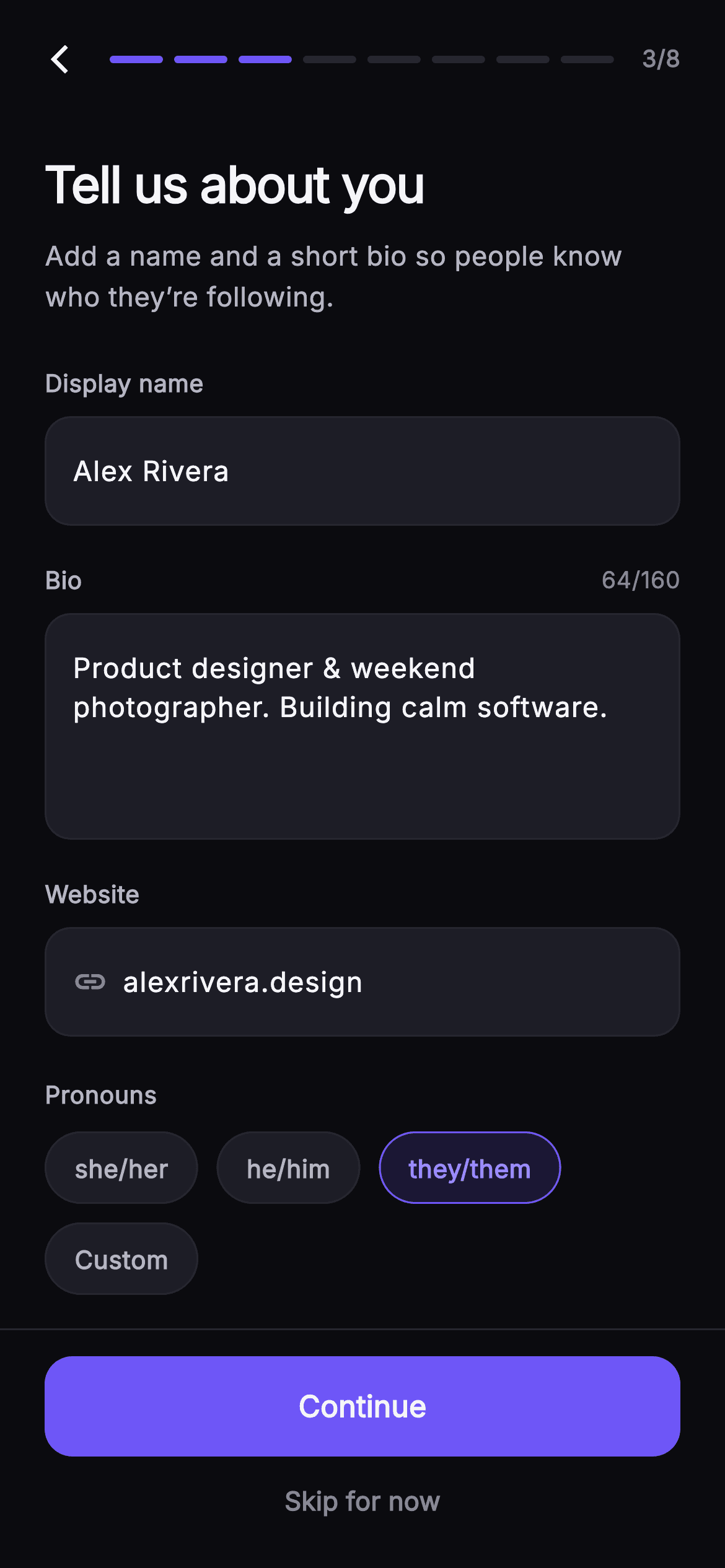 Pulse · About You — Social Flutter UI screen