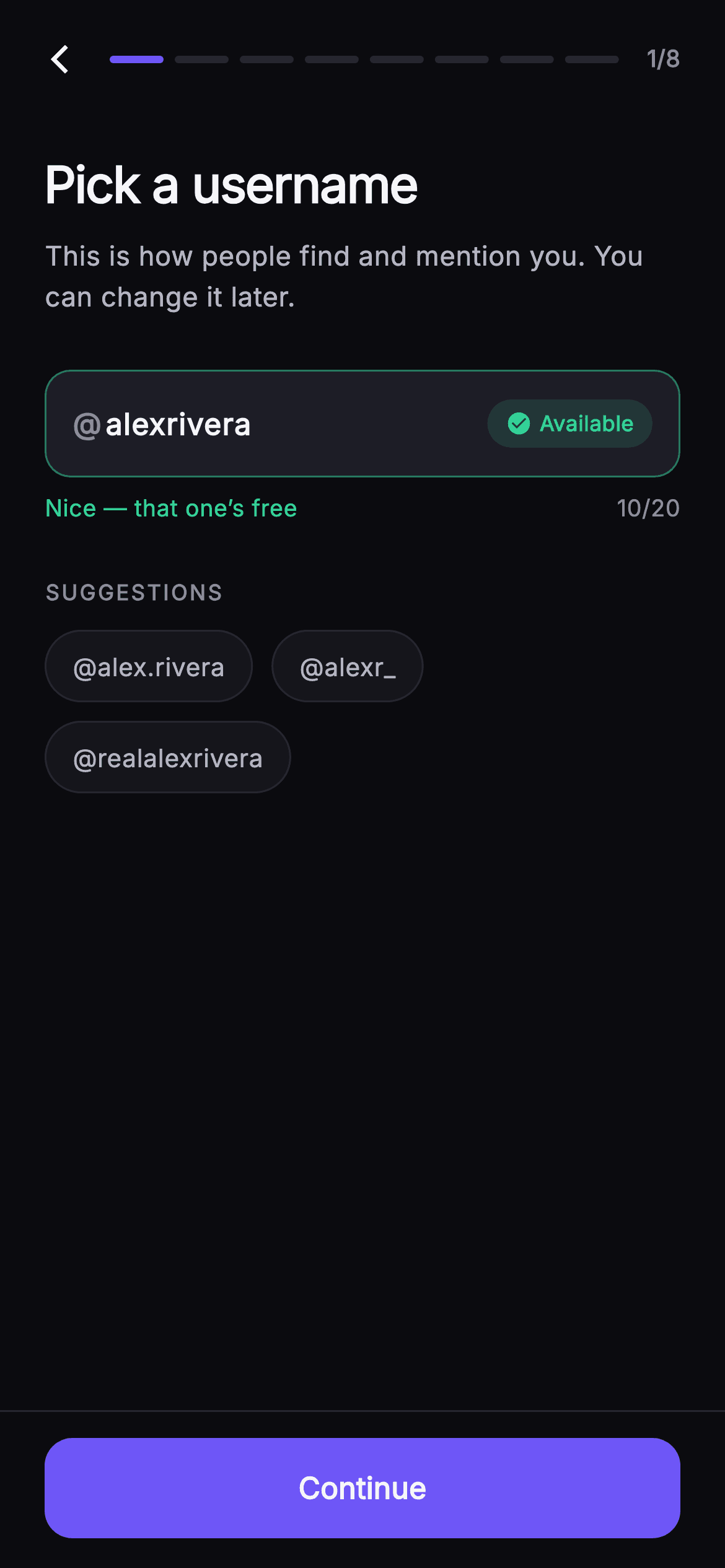 Pulse · Pick Username — Social Flutter UI screen
