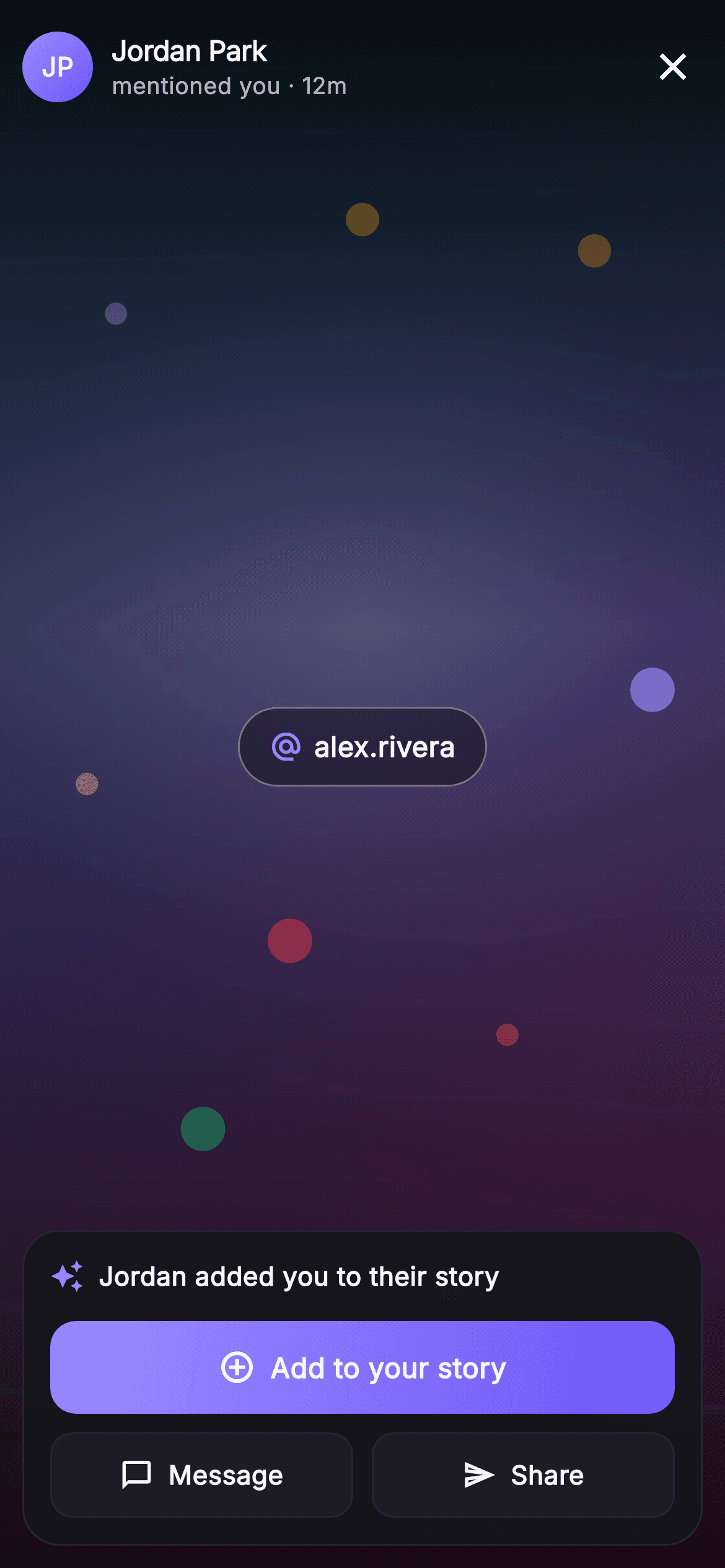 Pulse · Story Mention — Social Flutter screen