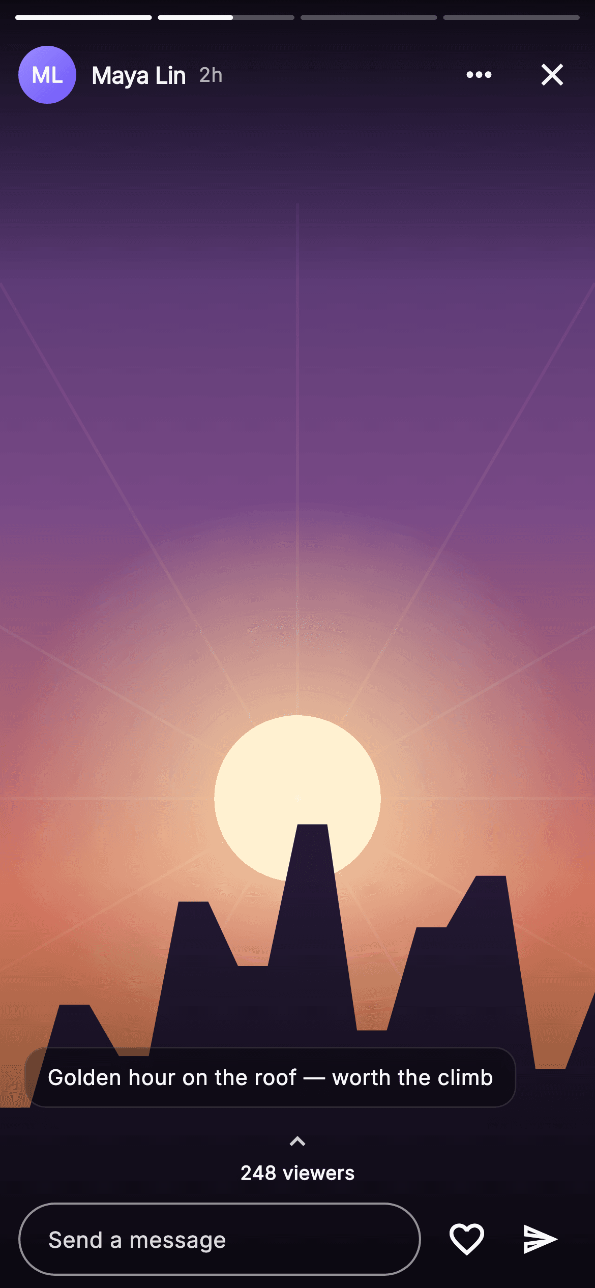 Pulse · Story Viewer — Social Flutter screen