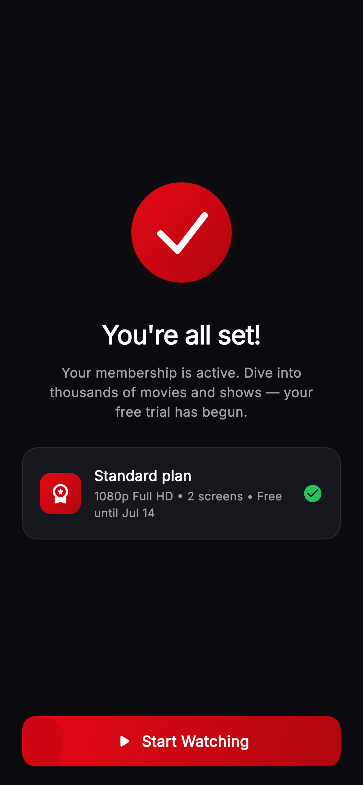 Cineo · All Set — Streaming Flutter UI screen