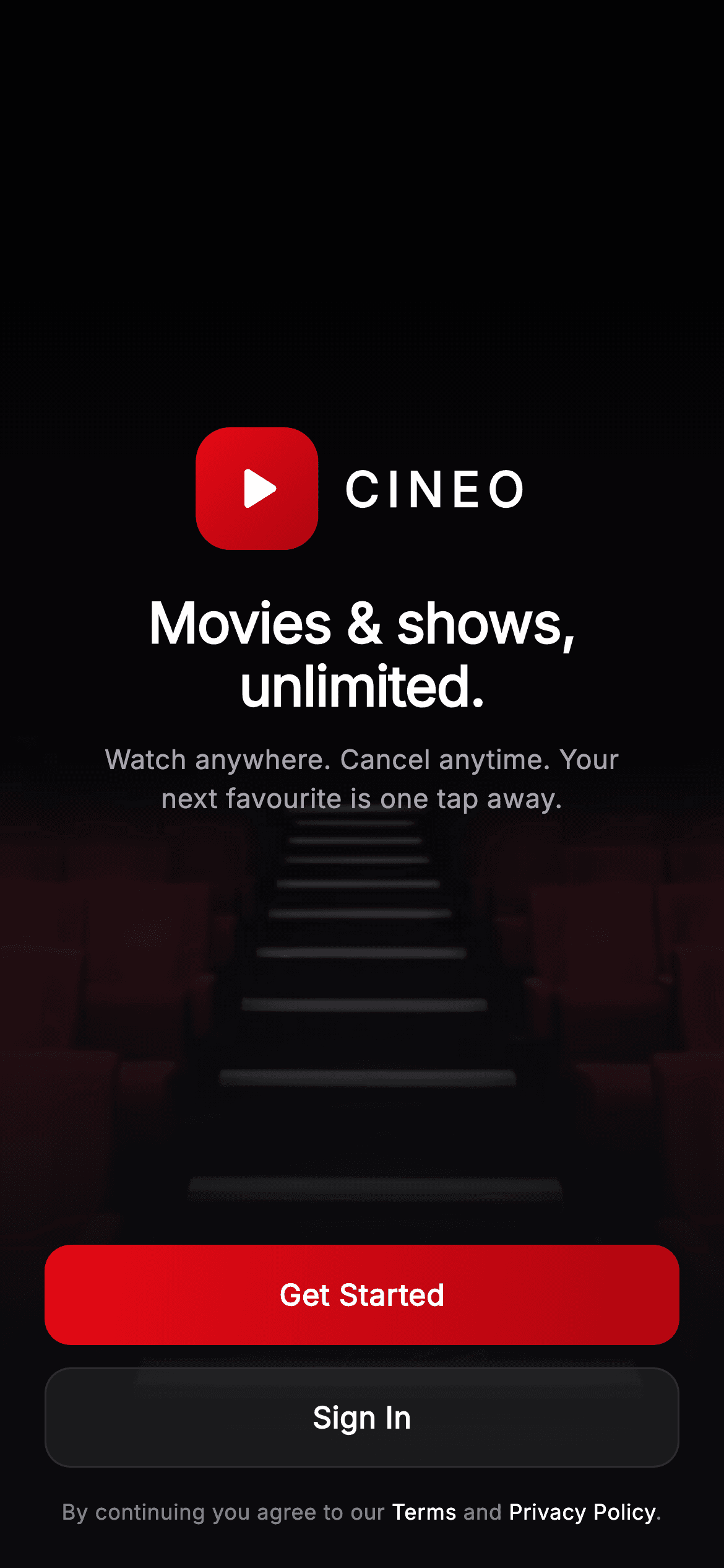 Cineo · Welcome — Streaming Flutter UI screen