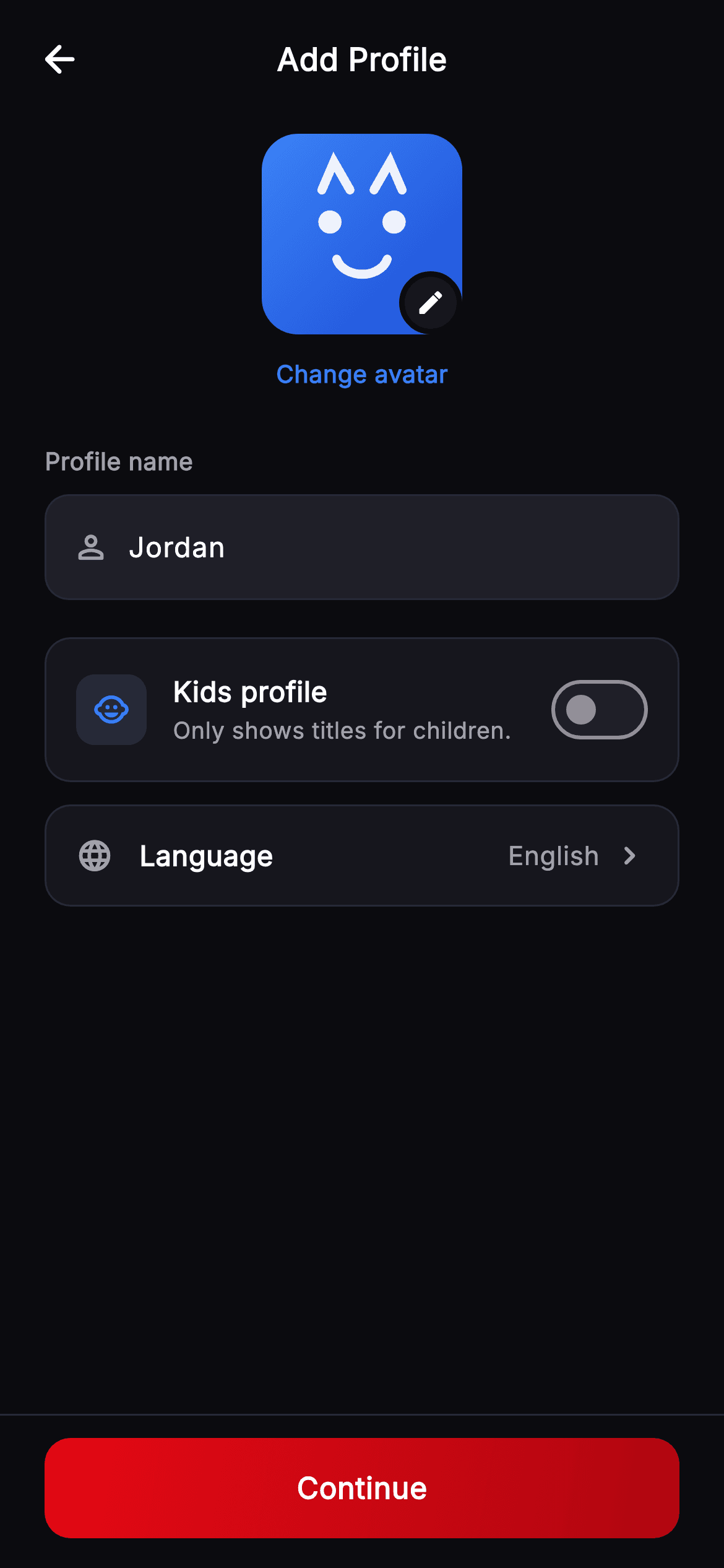 Cineo · Add Profile — Streaming Flutter UI screen