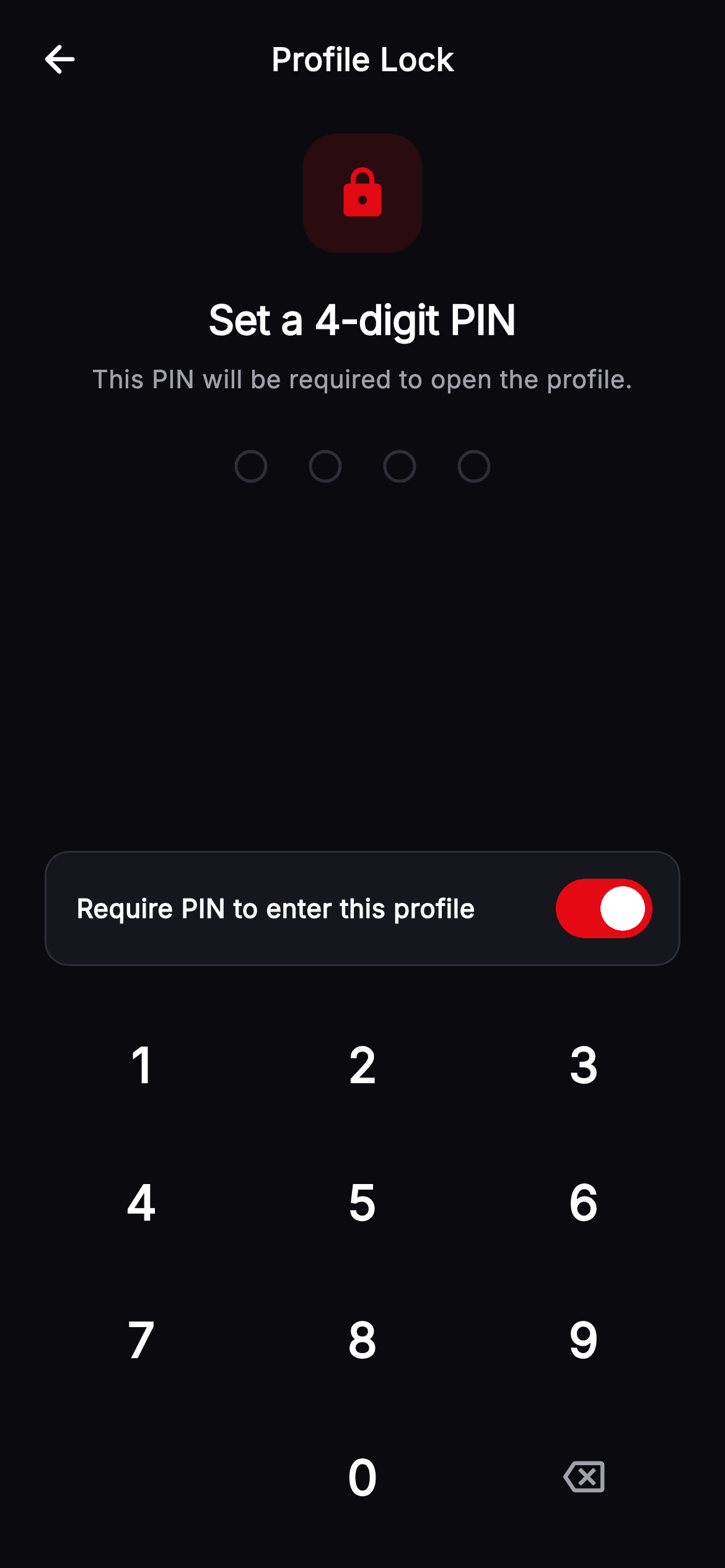 Cineo · Profile Lock — Streaming Flutter UI screen