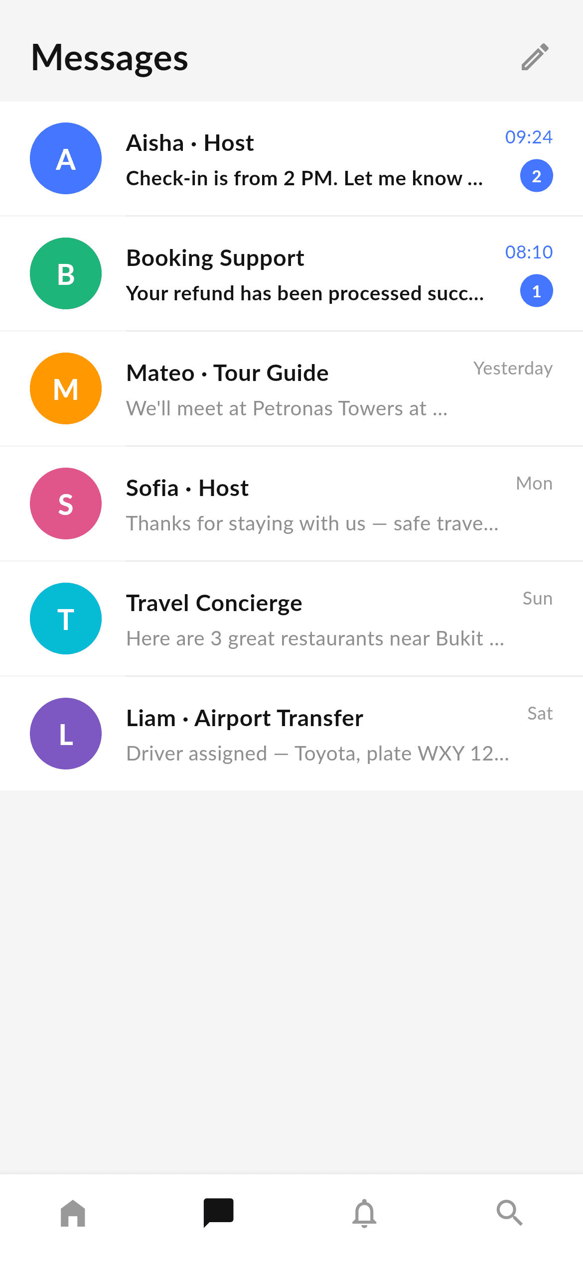 Travel · Messages — Travel Flutter UI screen