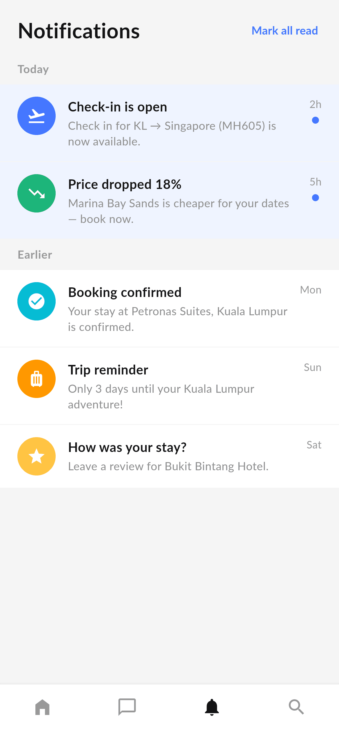 Travel · Notifications — Travel Flutter UI screen