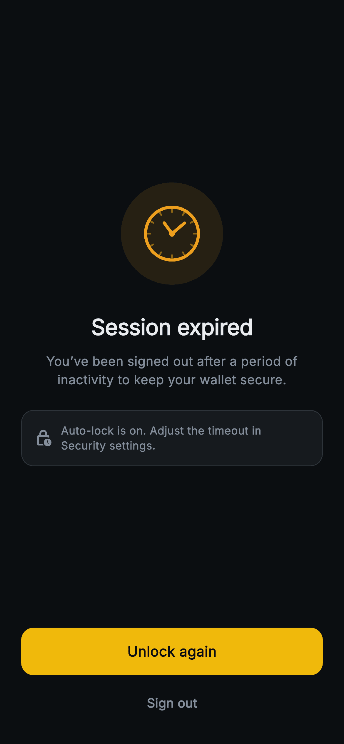 Aurum · Session Expired — Web3 Flutter screen