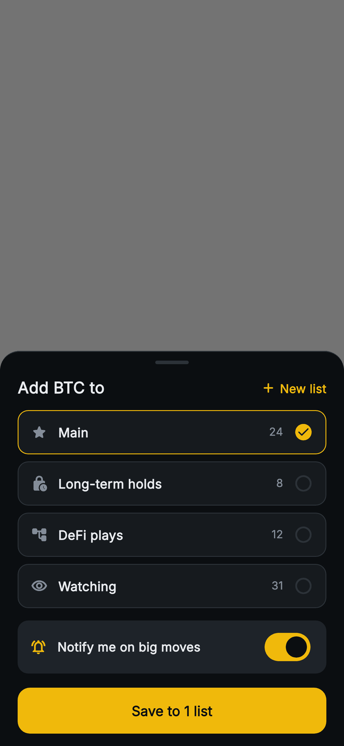Aurum · Add to Watchlist — Web3 Flutter screen