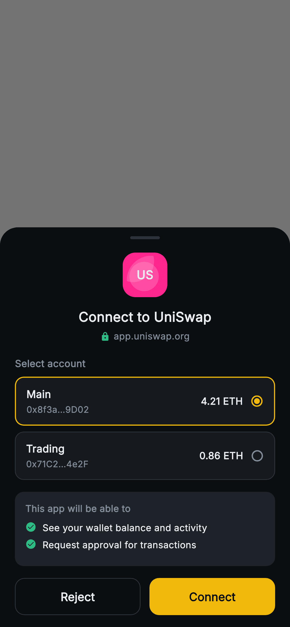 Aurum · Connect Wallet — Web3 Flutter screen