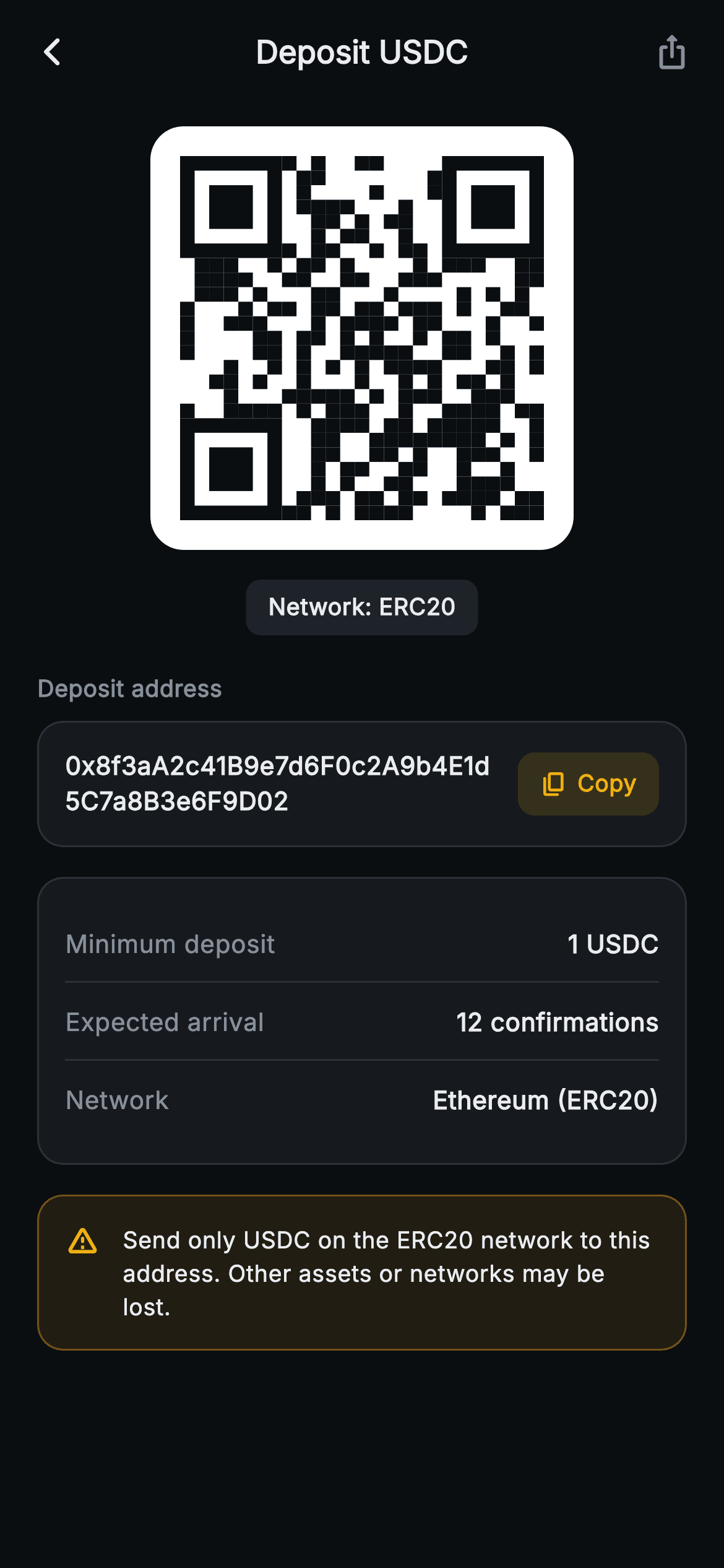 Aurum · Deposit Address — Web3 Flutter screen