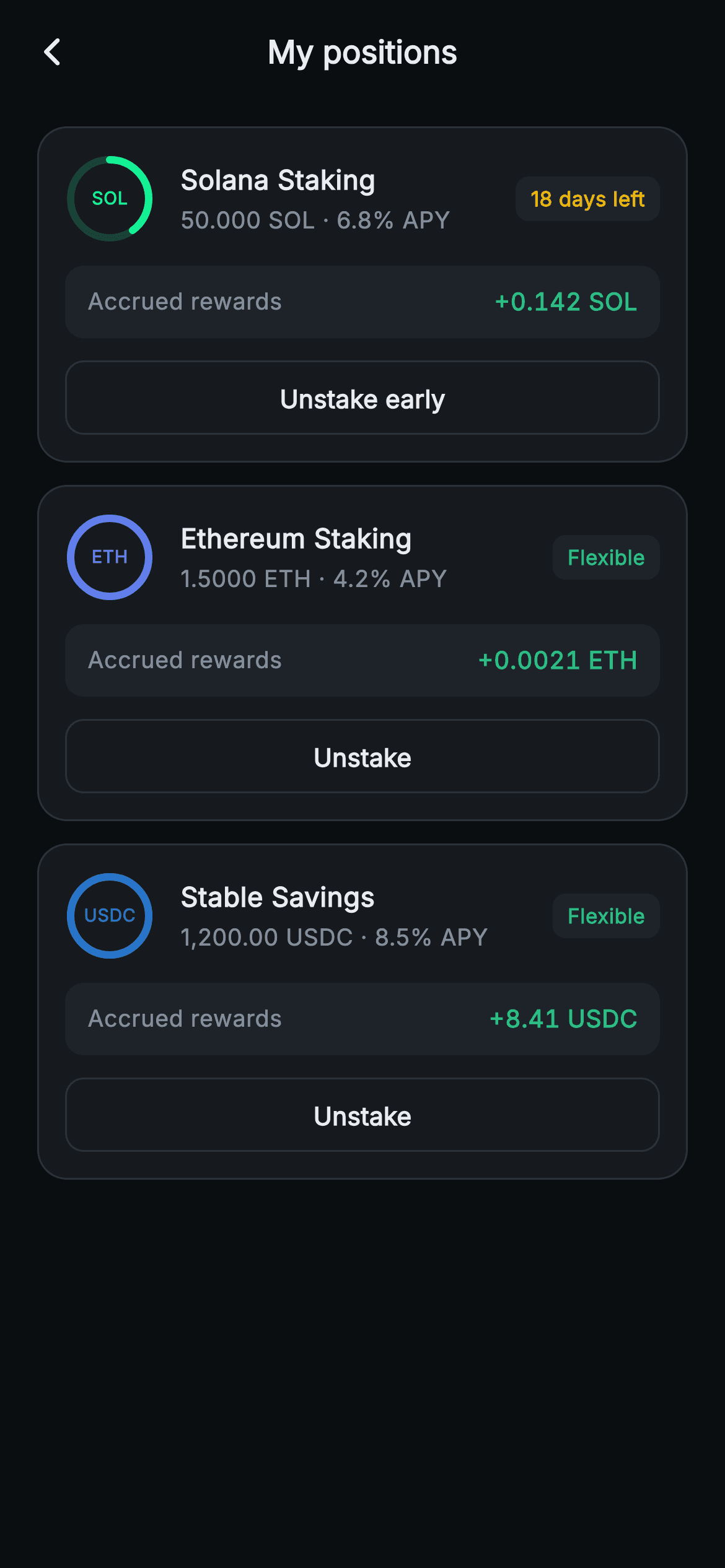Aurum · My Positions — Web3 Flutter screen