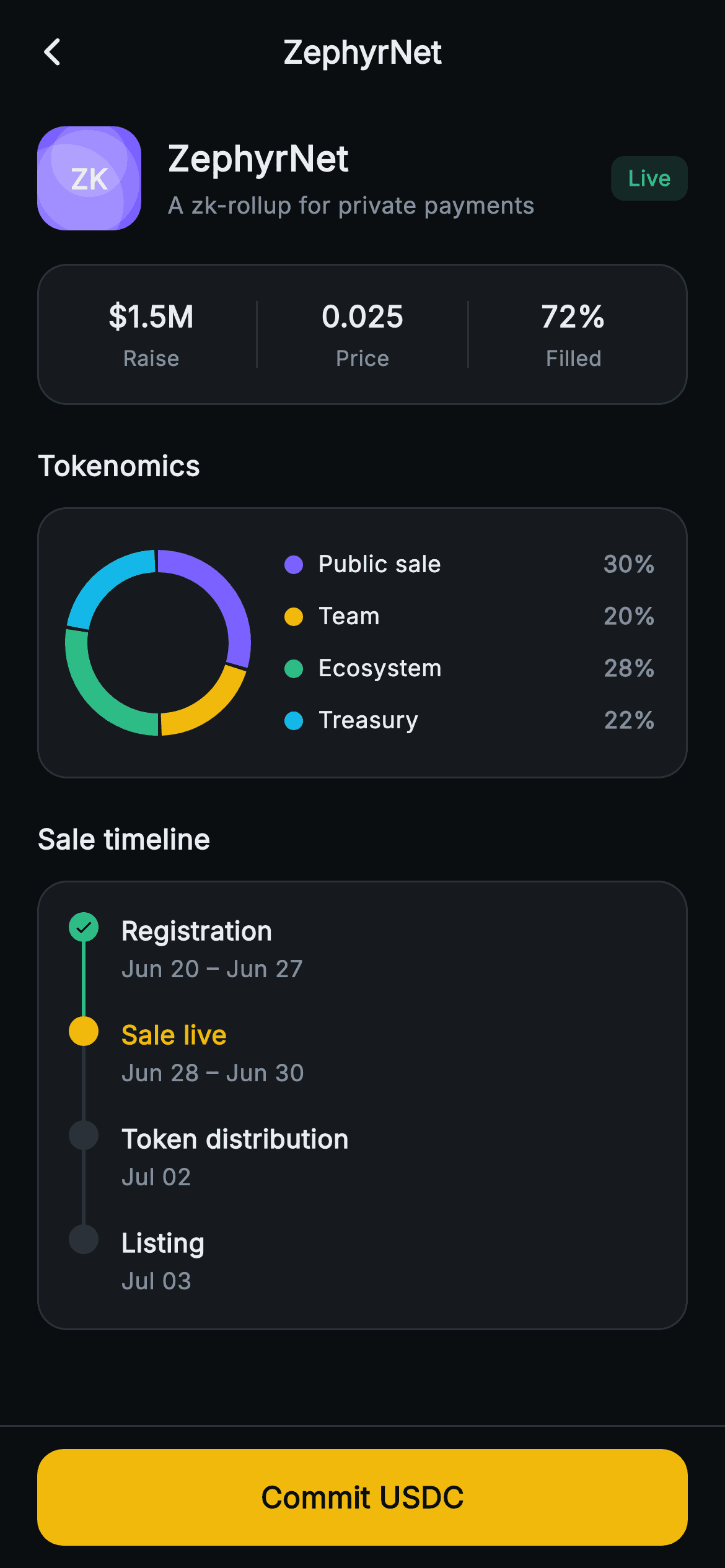 Aurum · Launch Detail — Web3 Flutter screen