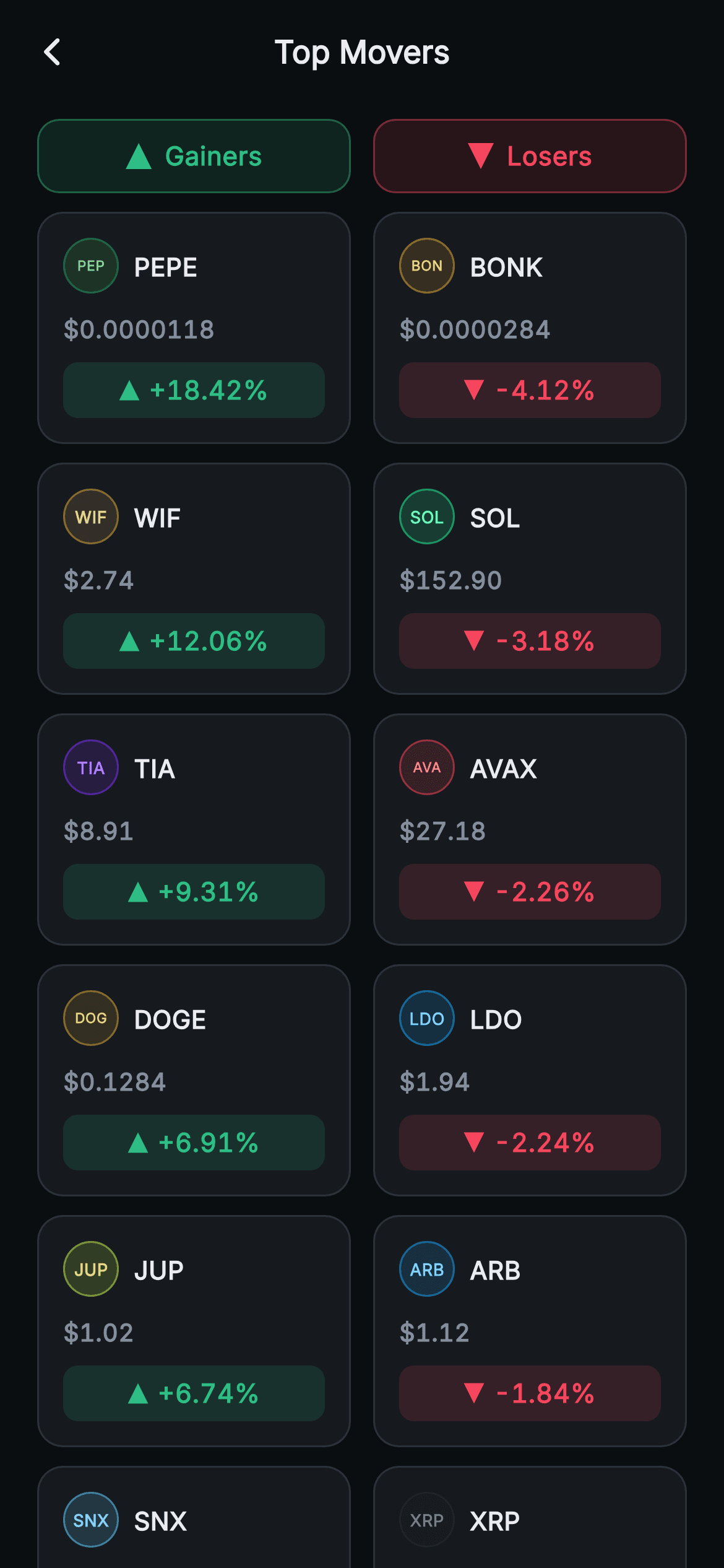 Aurum · Top Movers — Web3 Flutter screen