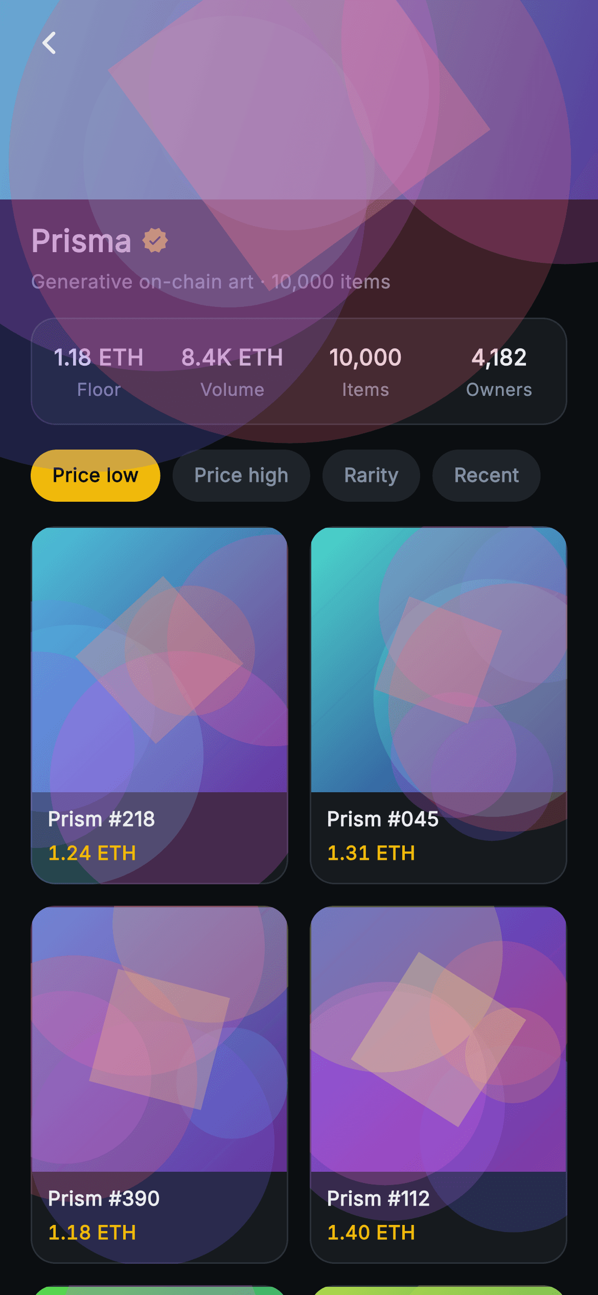 Aurum · NFT Collection — Web3 Flutter screen
