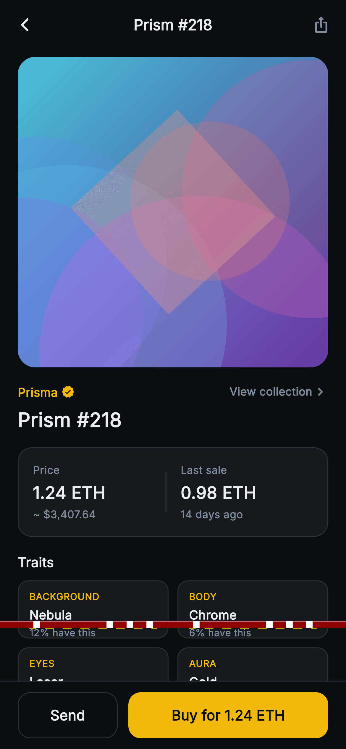 Aurum · NFT Detail — Web3 Flutter screen