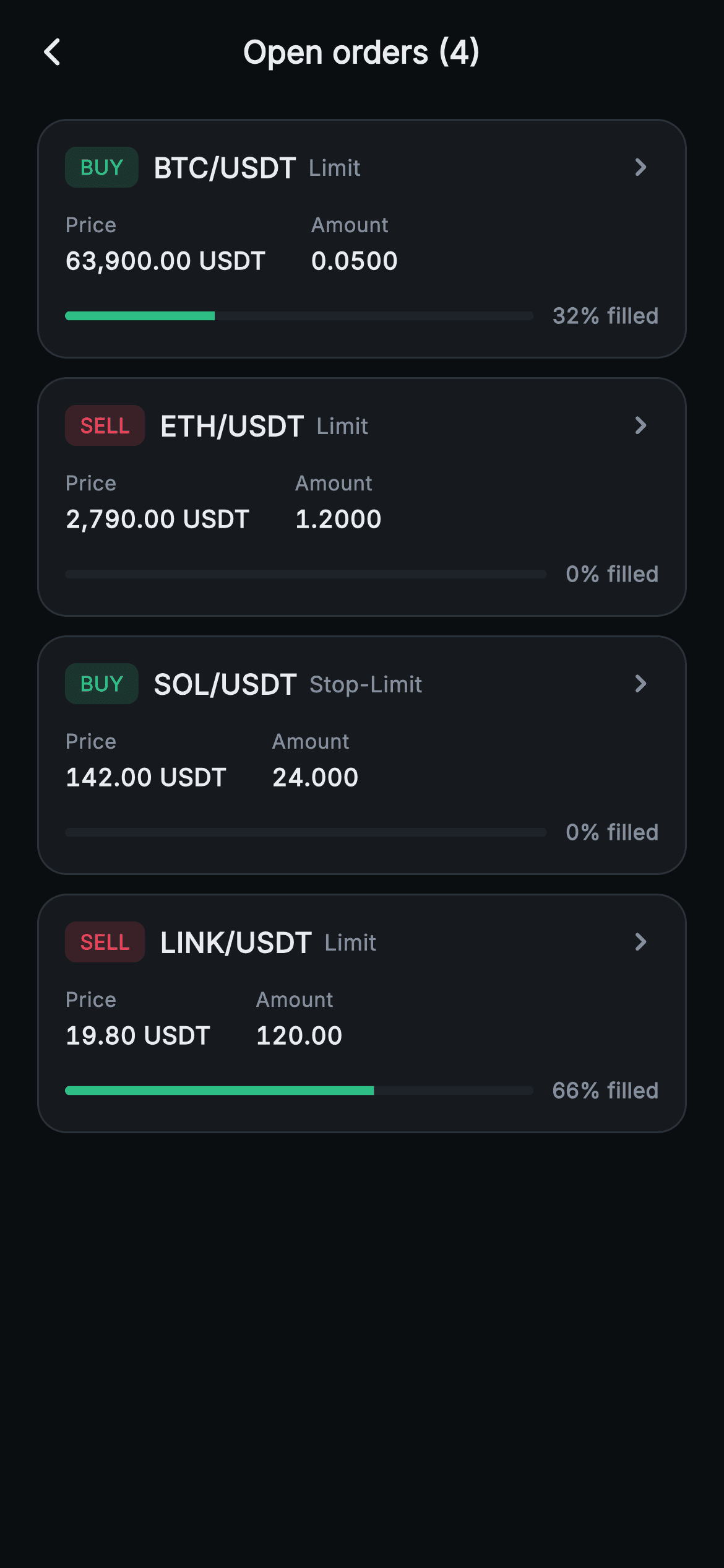 Aurum · Open Orders — Web3 Flutter screen