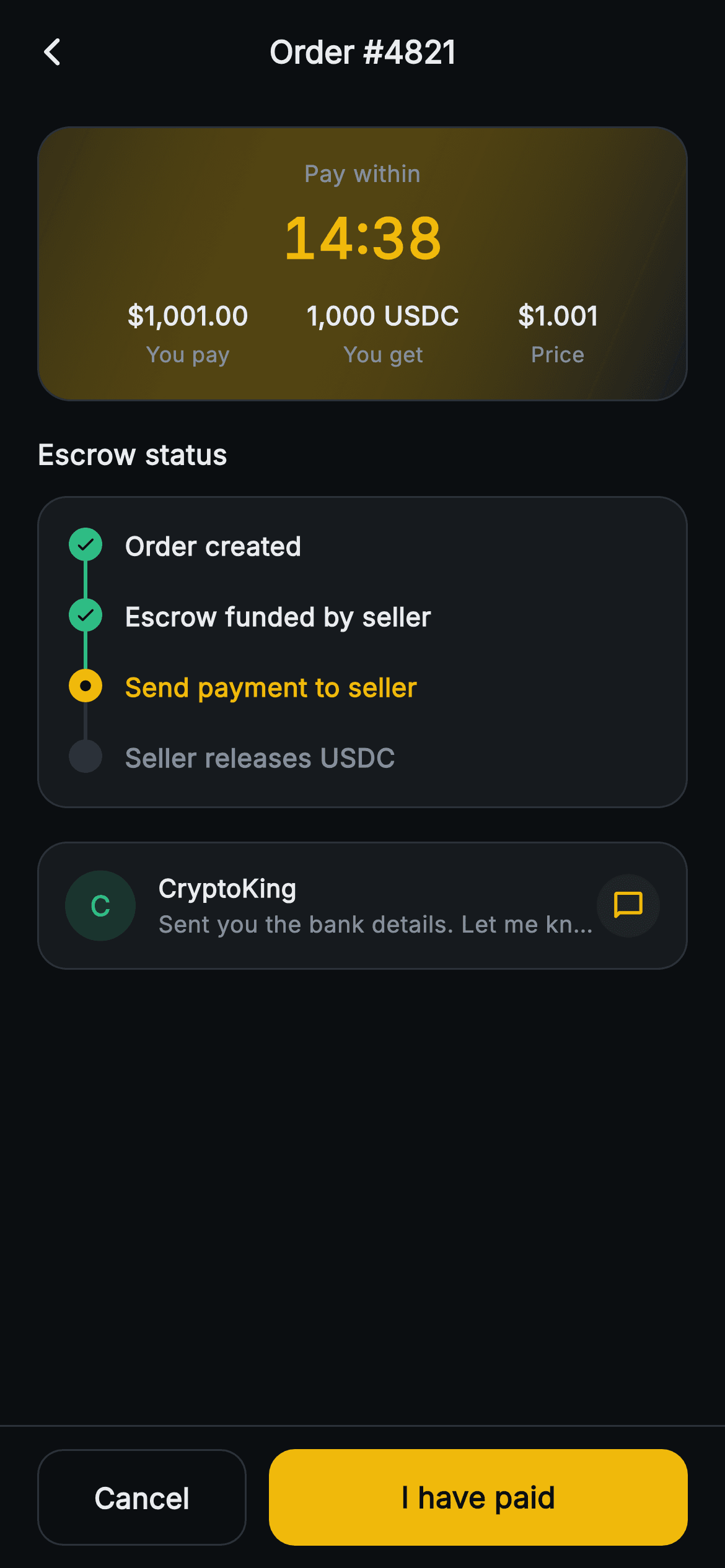 Aurum · P2P Trade — Web3 Flutter screen