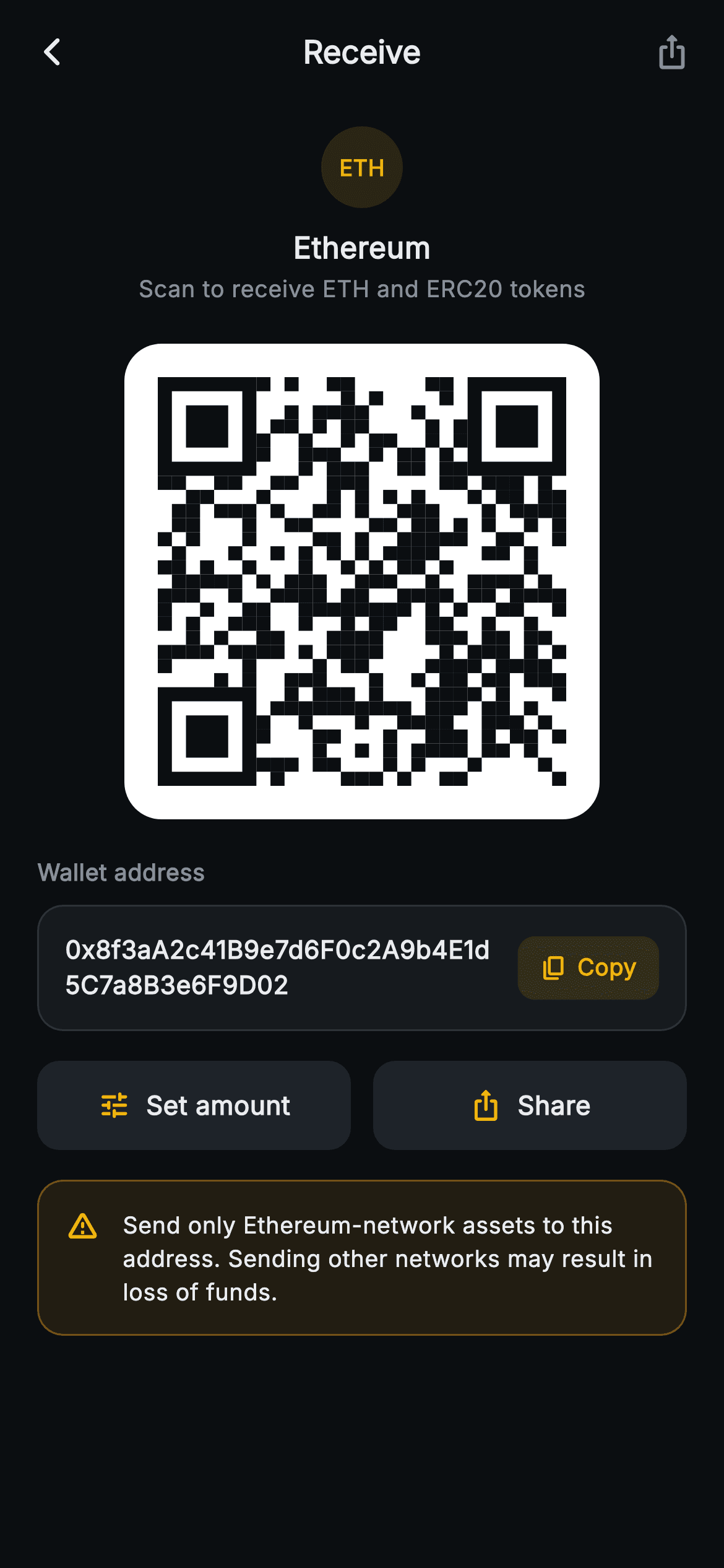 Aurum · Receive — Web3 Flutter screen