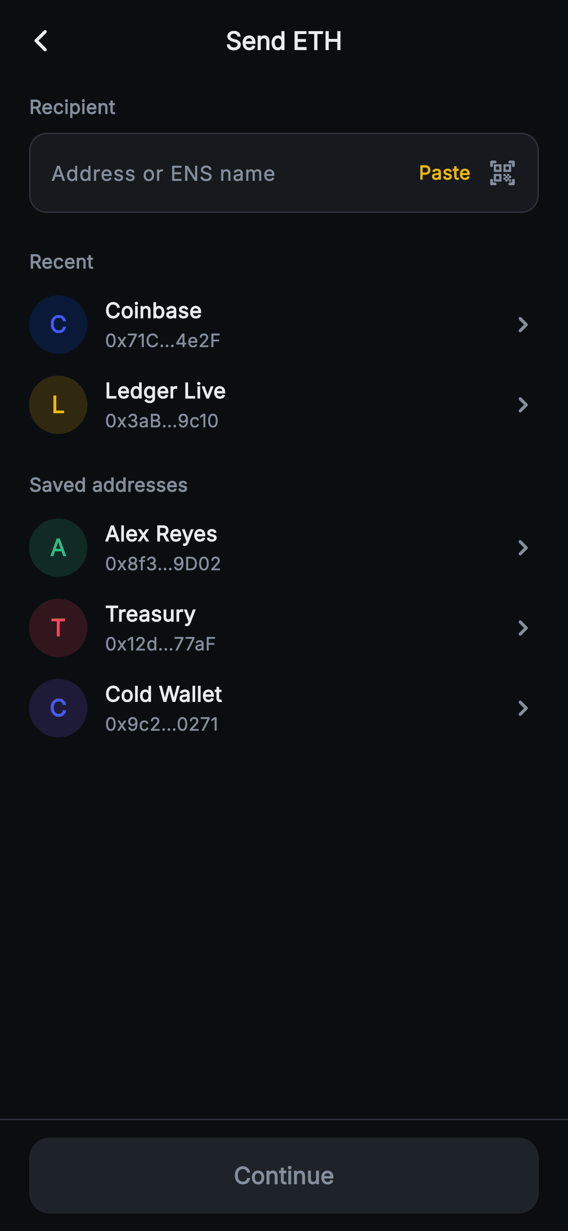 Aurum · Send — Web3 Flutter screen
