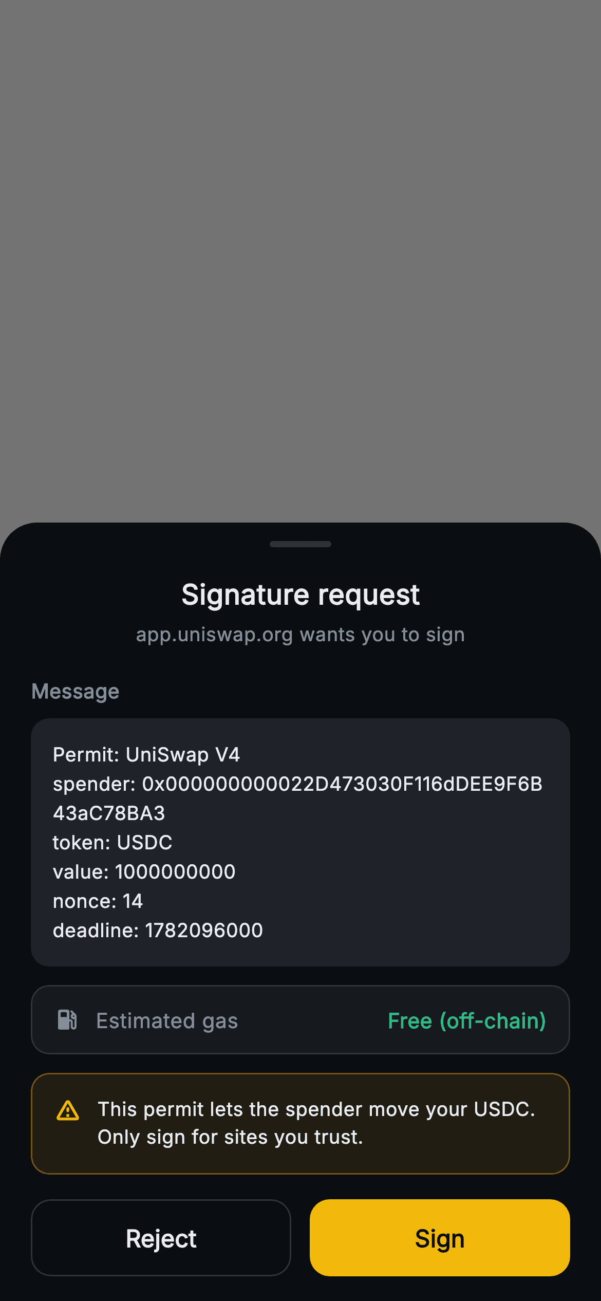 Aurum · Sign Request — Web3 Flutter screen