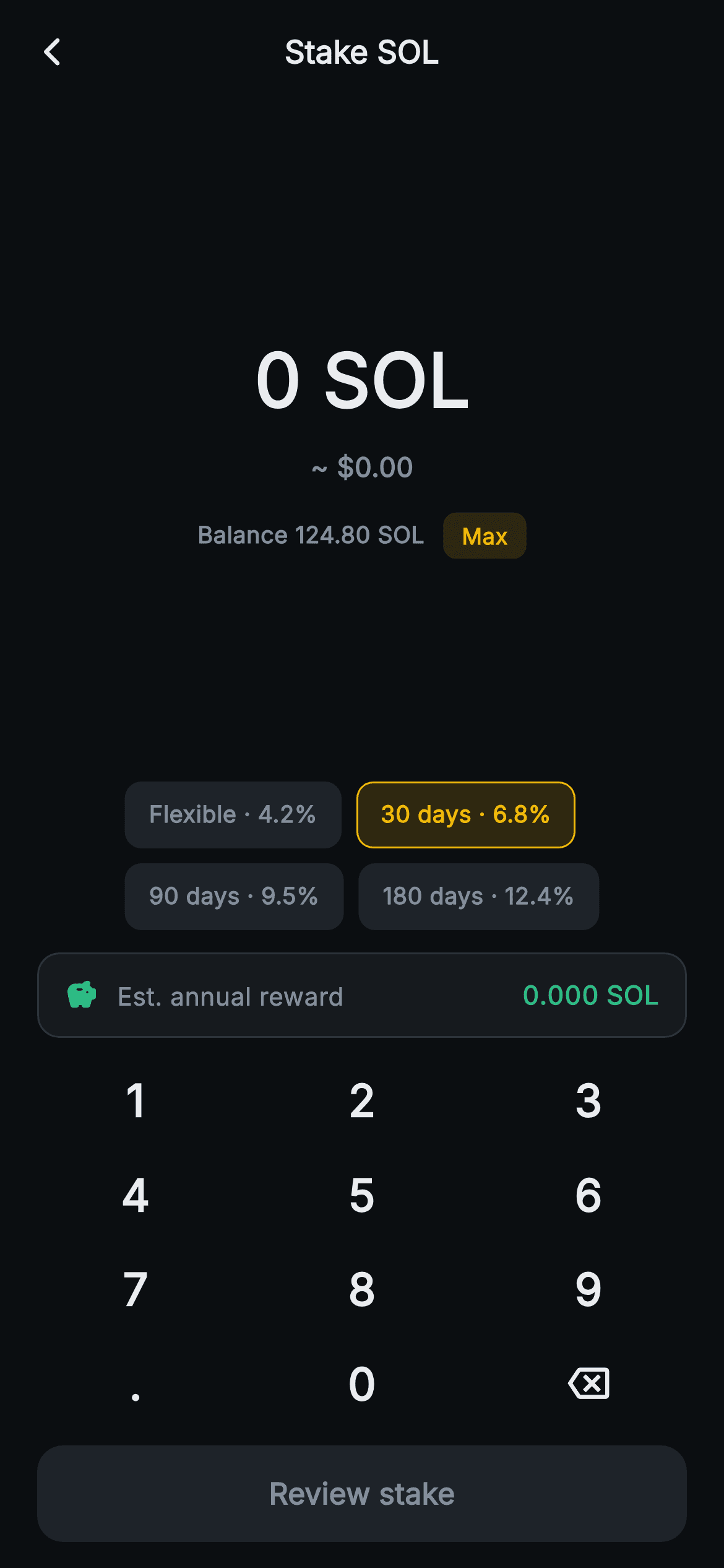 Aurum · Stake Amount — Web3 Flutter screen