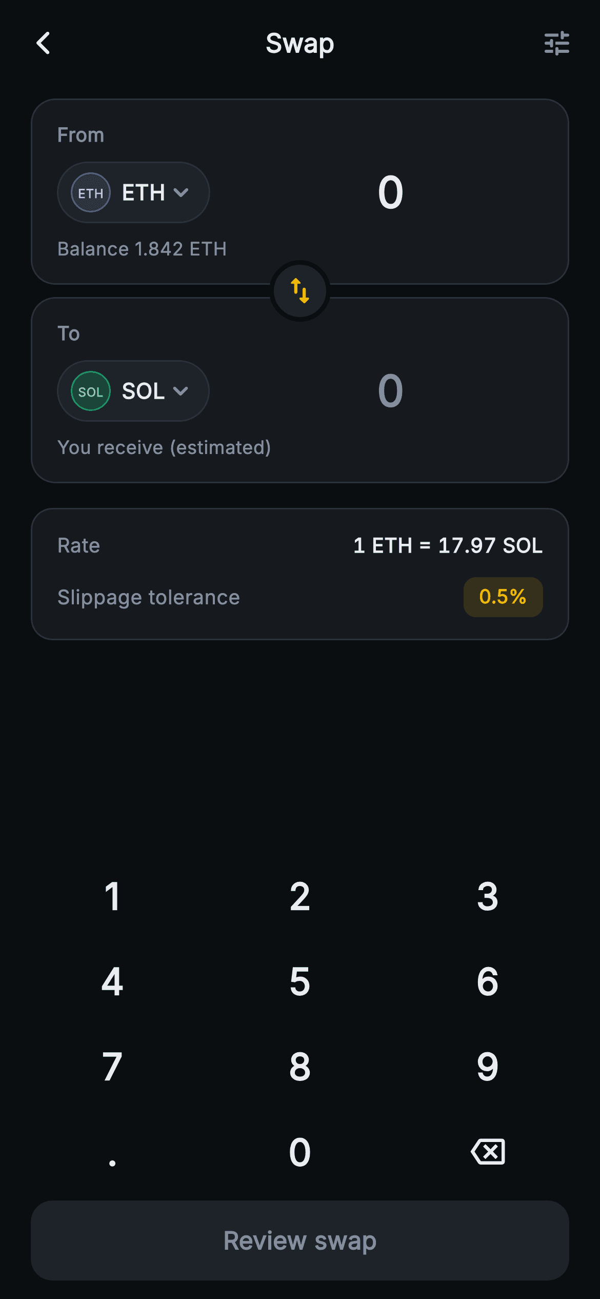 Aurum · Swap — Web3 Flutter screen