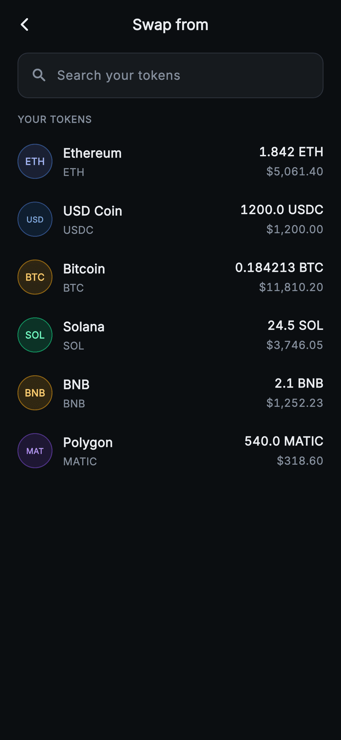 Aurum · Swap From — Web3 Flutter screen