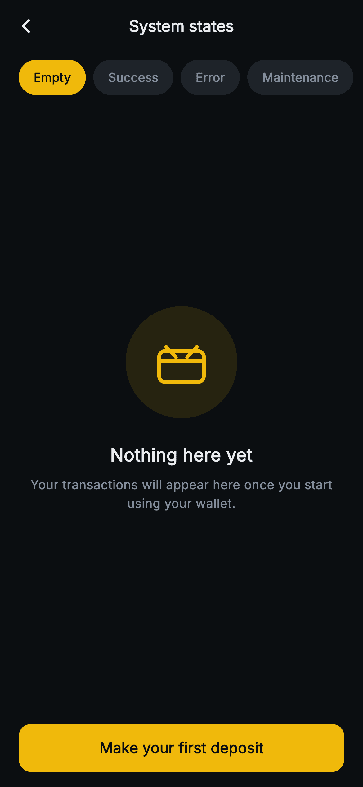 Aurum · System States — Web3 Flutter screen